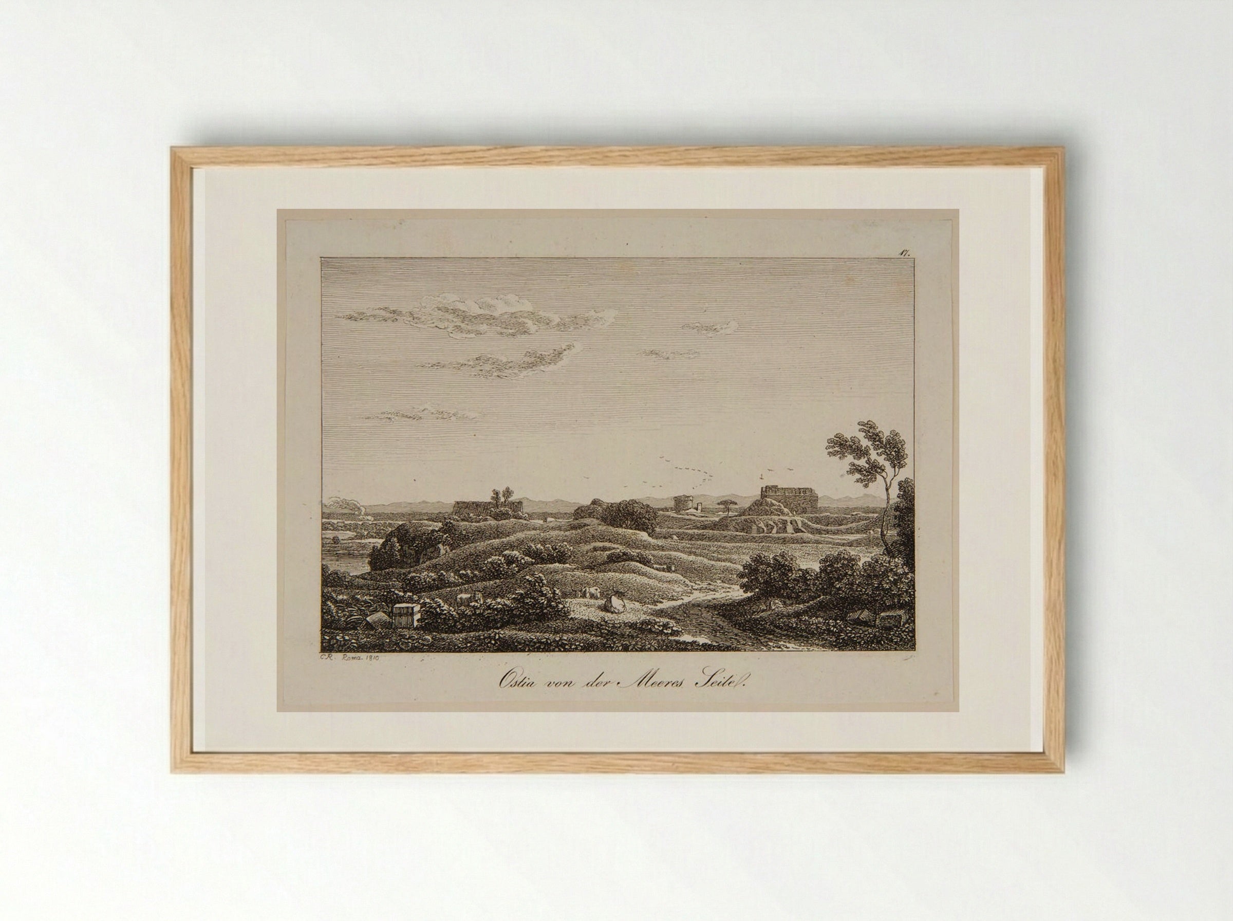 Ostia Looking Inland from the Sea - Johann Christian Reinhart - Framed Print Wood