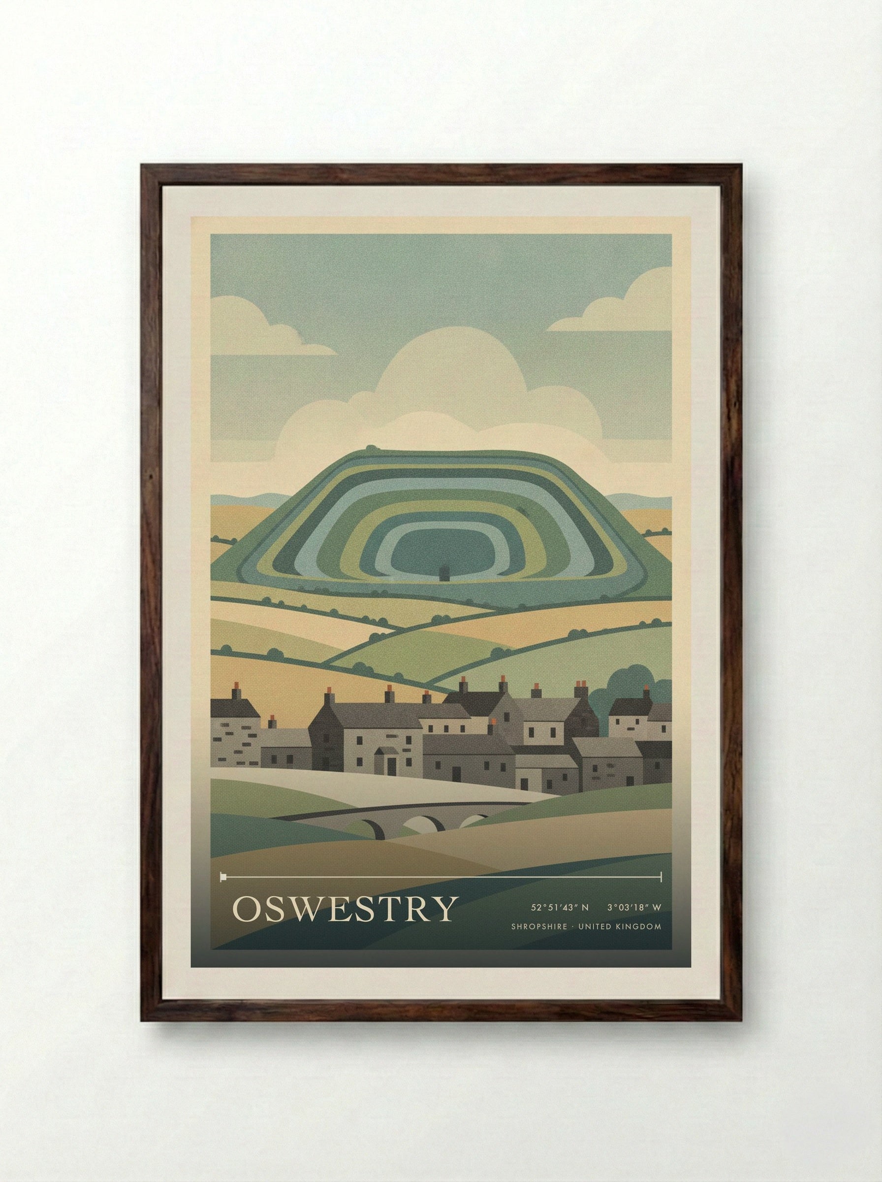 Oswestry Shropshire United Kingdom Travel Poster - Framed Print Dark Wood