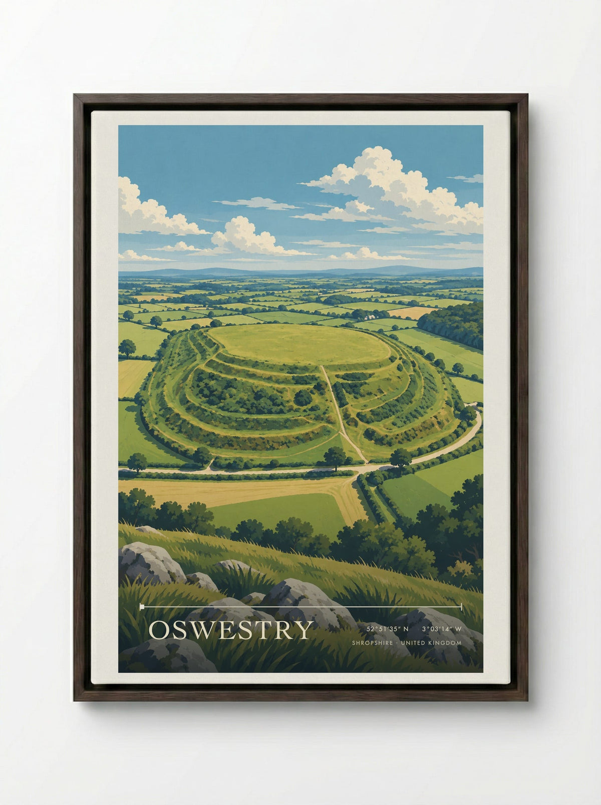 Oswestry, Shropshire | Travel Poster - Framed Canvas Dark Wood