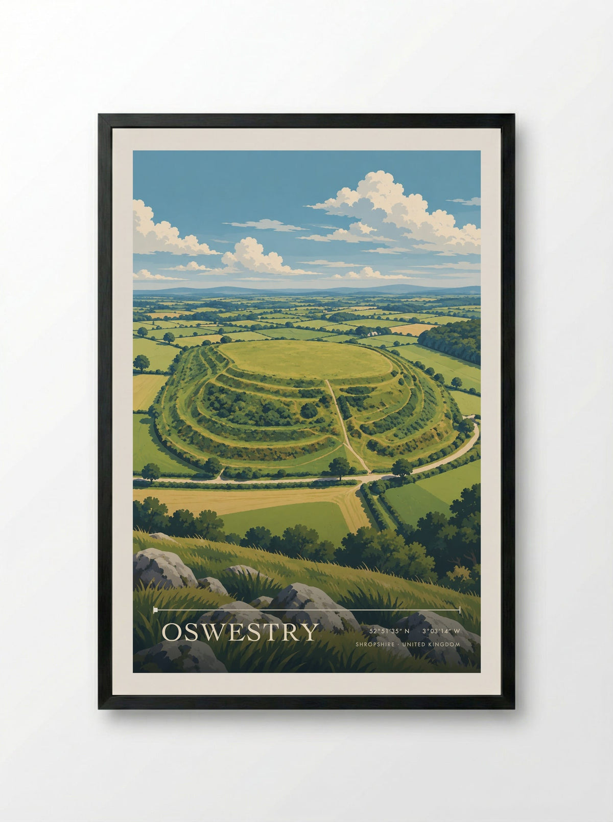 Oswestry, Shropshire | Travel Poster - Framed Print Black
