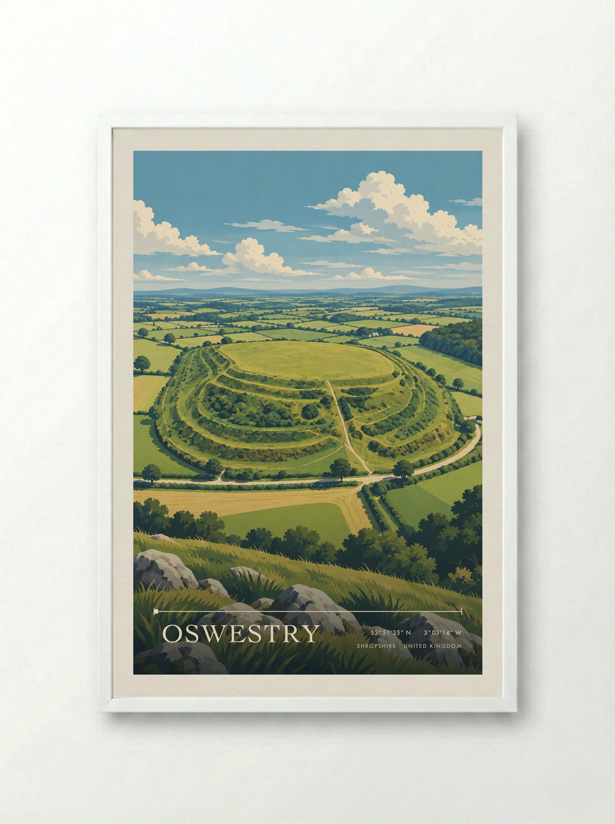 Oswestry, Shropshire | Travel Poster - Framed Print White
