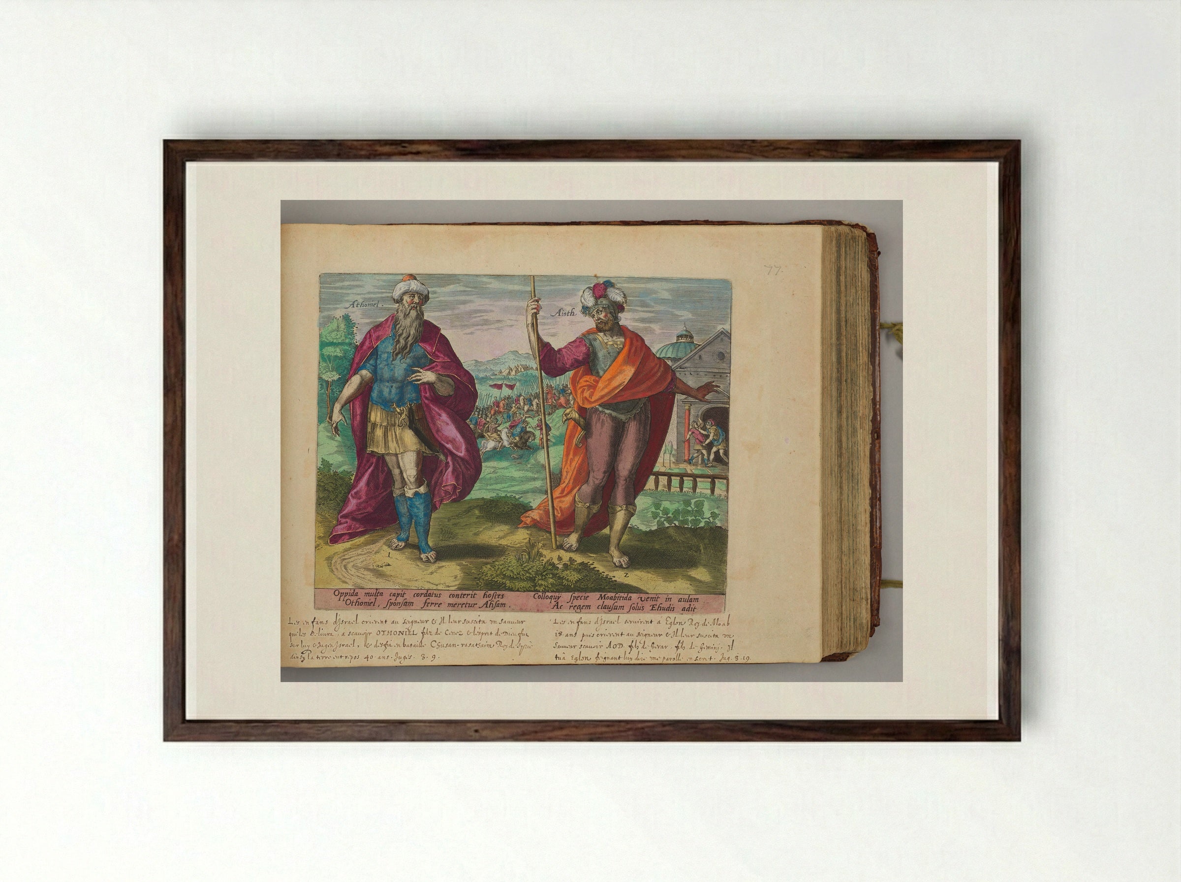 Othniel and Ehud - Hans Collaert the Elder - Framed Print Dark Wood