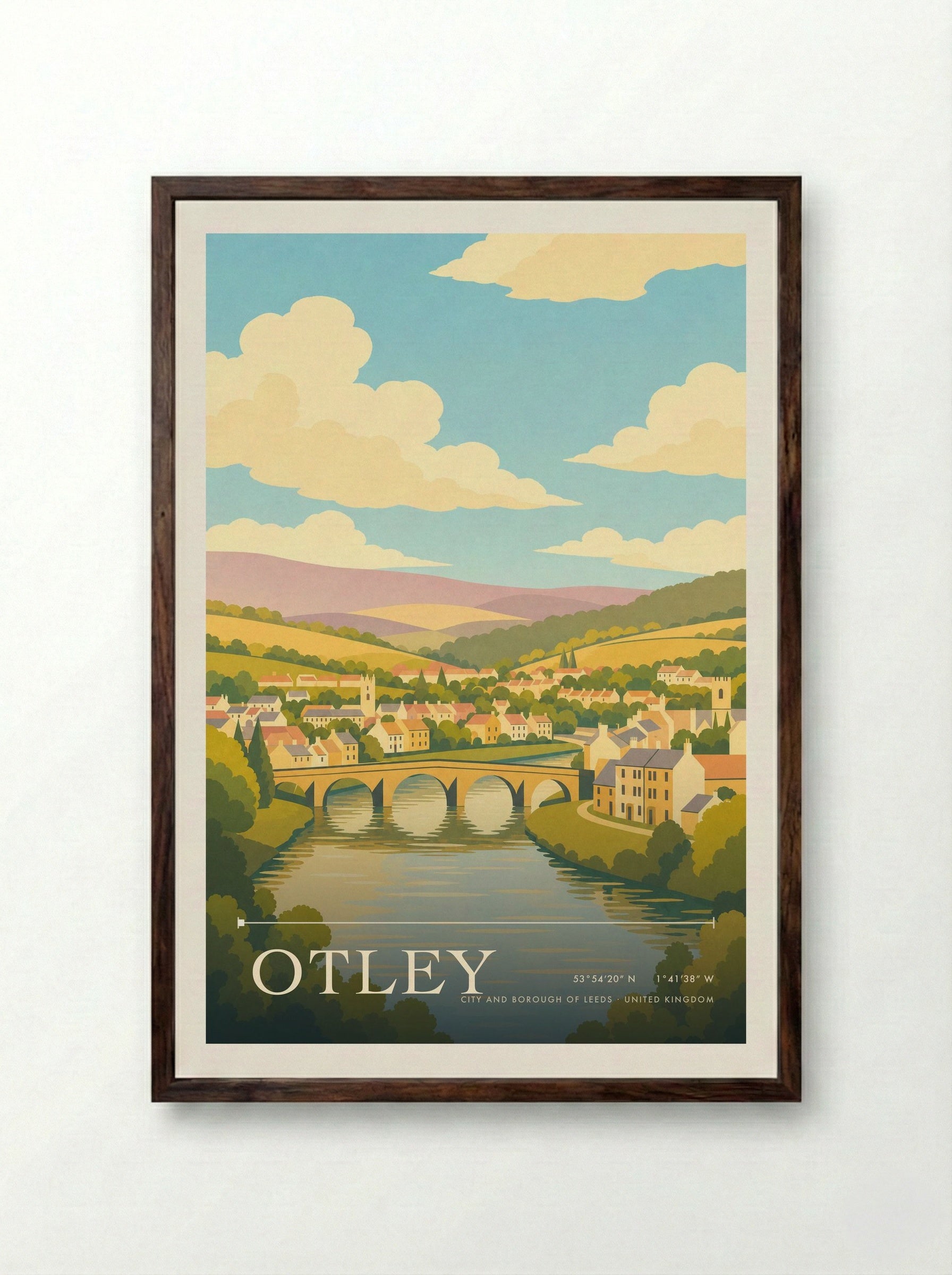 Otley City and Borough of Leeds United Kingdom Travel Poster - Framed Print Dark Wood