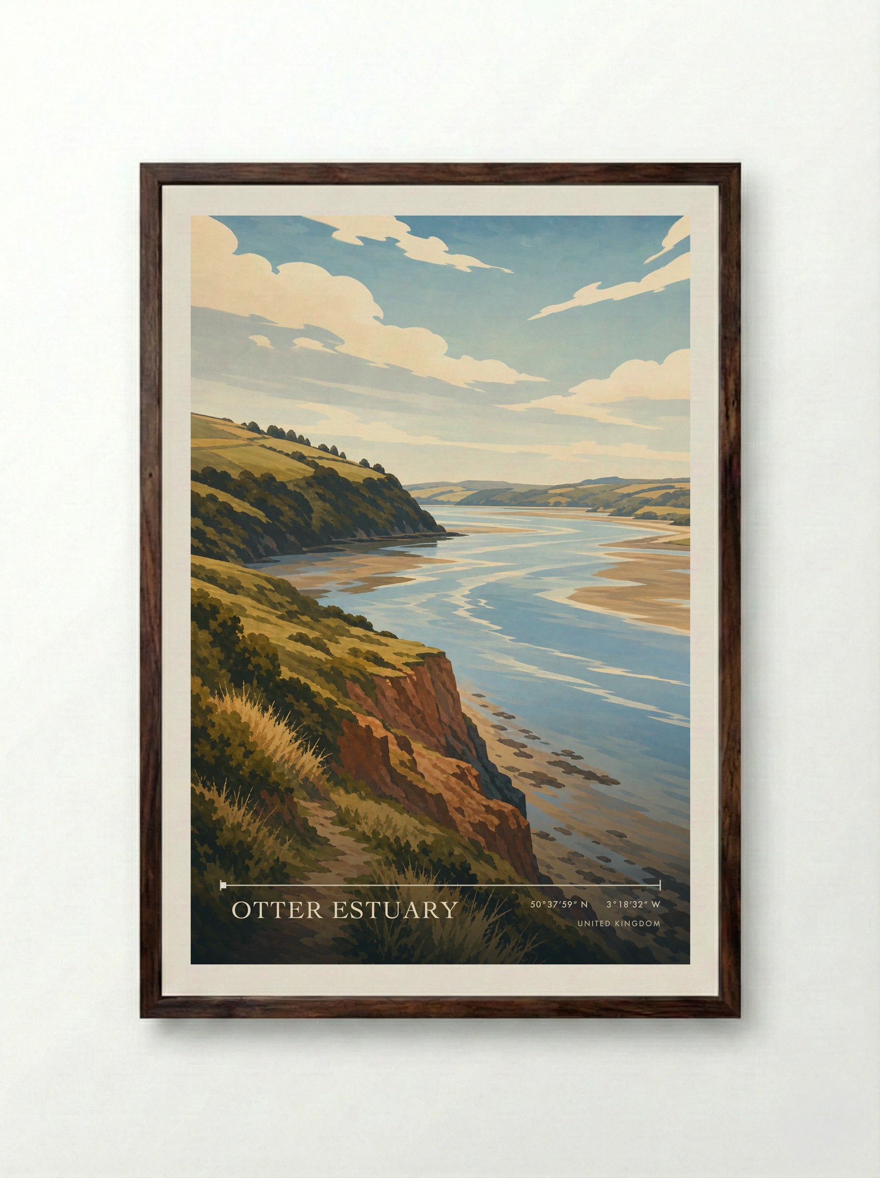 Otter Estuary United Kingdom Travel Poster - Framed Print Dark Wood