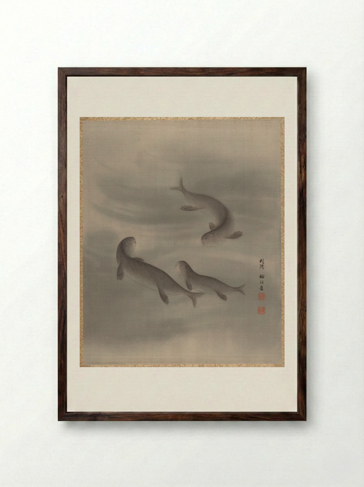 Otters Swimming - Seki Shūkō - Framed Print Dark Wood