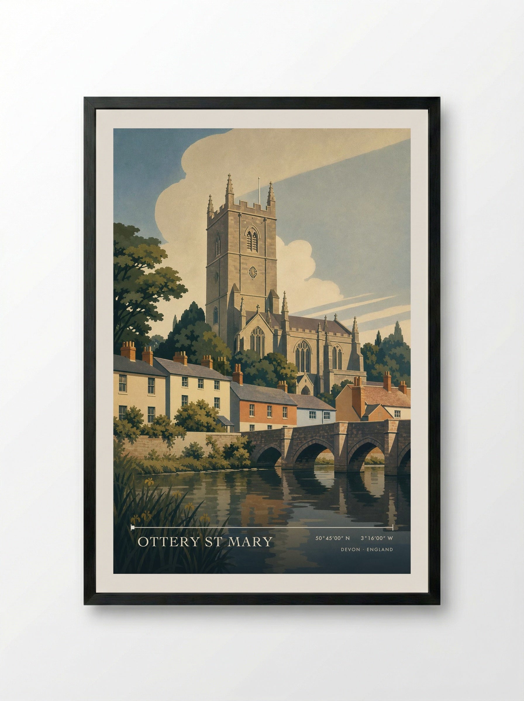 Ottery St Mary Devon England Travel Poster - Framed Print Black