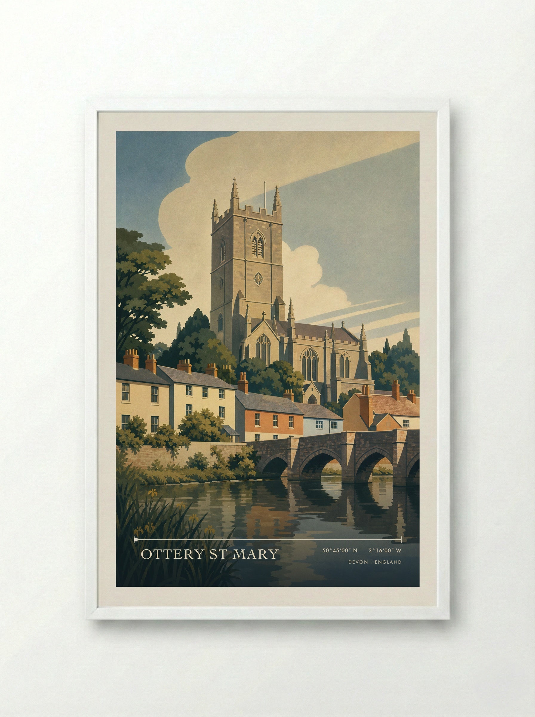 Ottery St Mary Devon England Travel Poster - Framed Print White