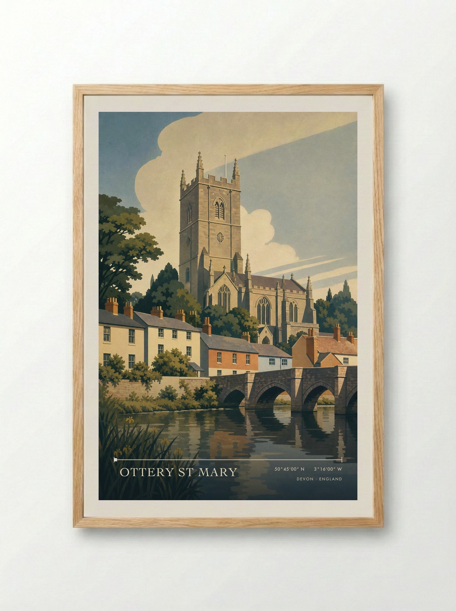 Ottery St Mary Devon England Travel Poster - Framed Print Wood