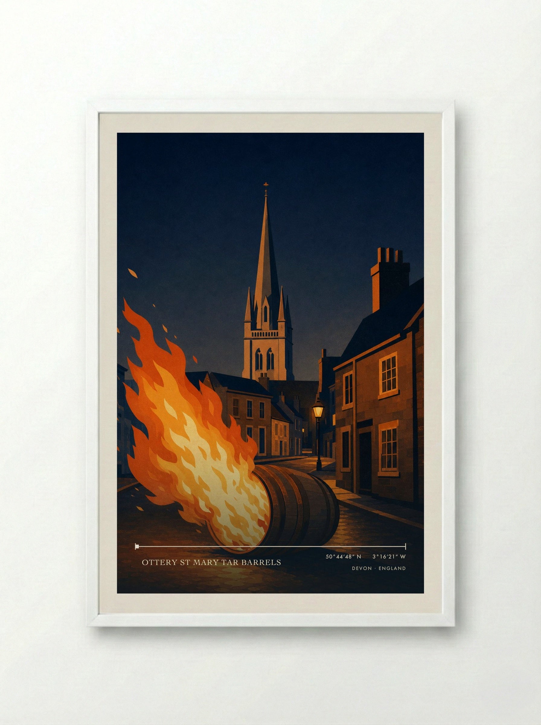 Ottery St Mary Tar Barrels Devon England Travel Poster - Framed Print White