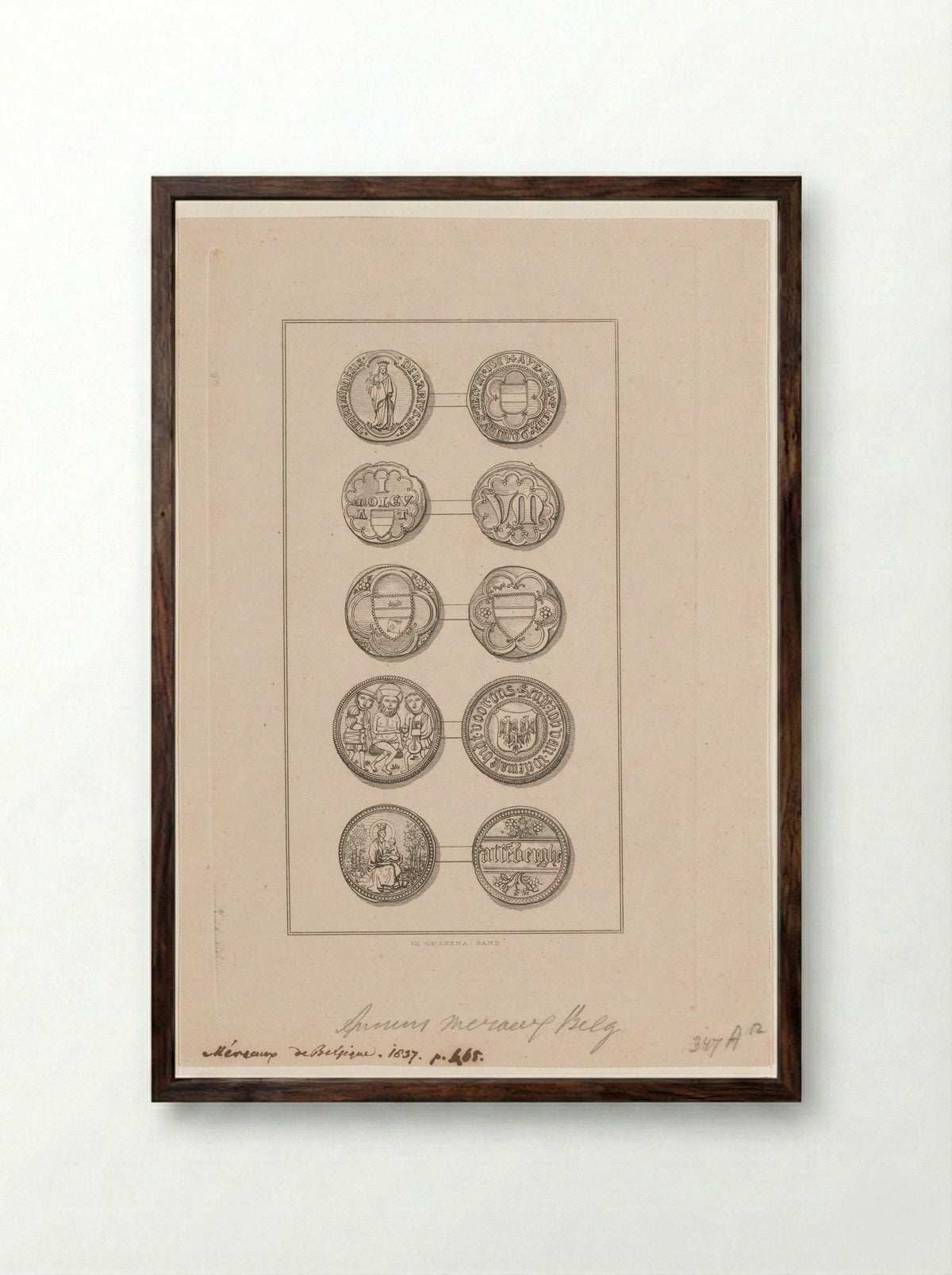 Oude Belgische zegels - Léonard Hebbelynck - Framed Print Dark Wood