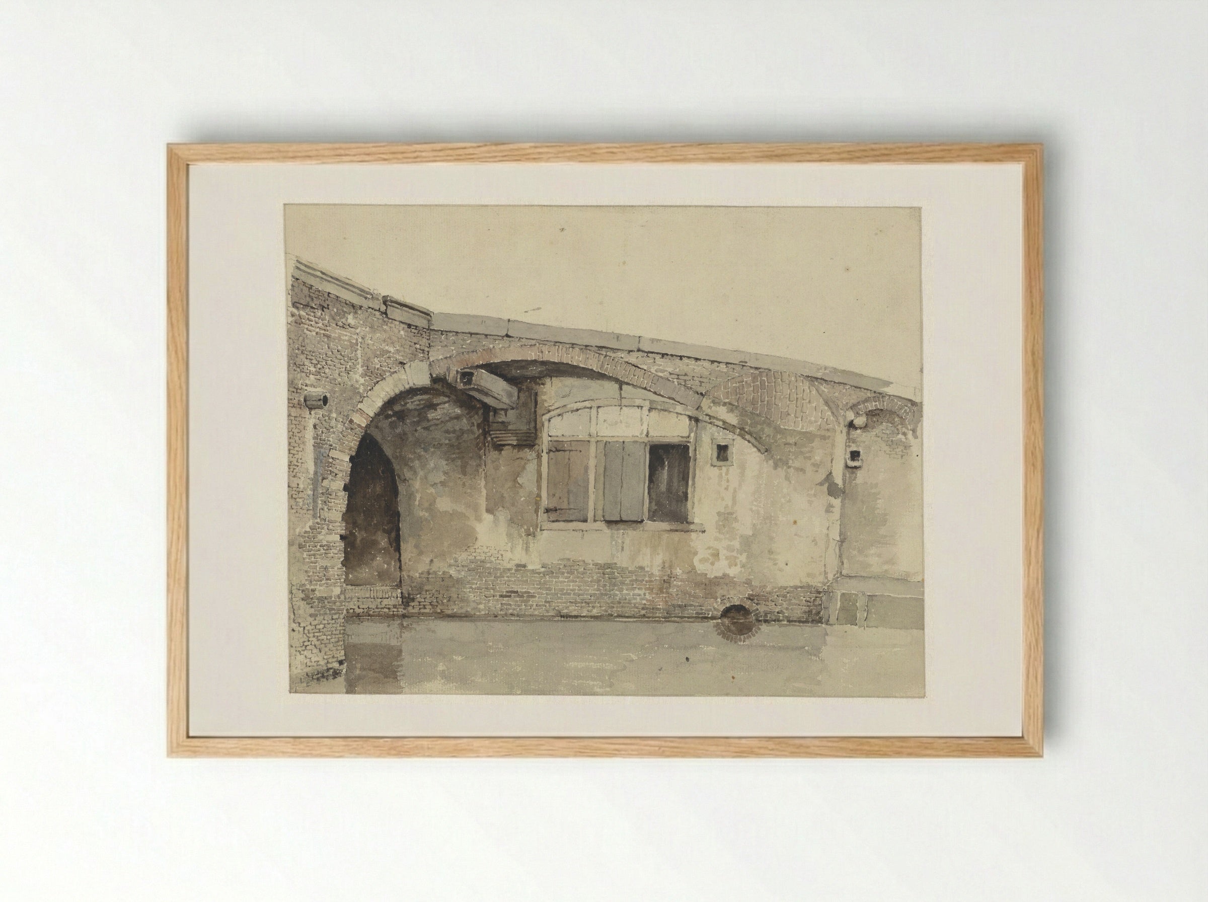 Oude brug met woning of keldersramen onder de kade - Kasparus Karsen - Framed Print Wood