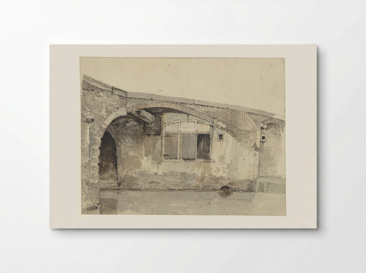 Oude brug met woning of keldersramen onder de kade - Kasparus Karsen - Poster