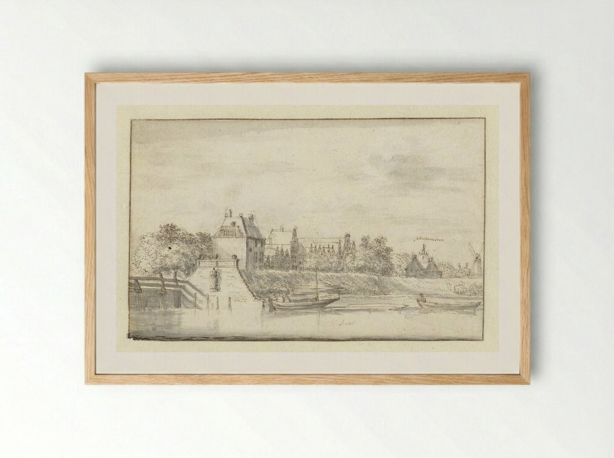 Oude jachthaven te Amsterdam, rechts de Sint Antoniespoort - Jan Gabrielsz. Sonjé - Framed Print Wood