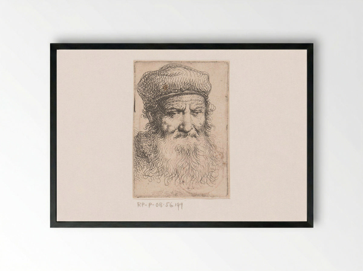 Oude man met baard en muts - Michael Willmann - Framed Print Black