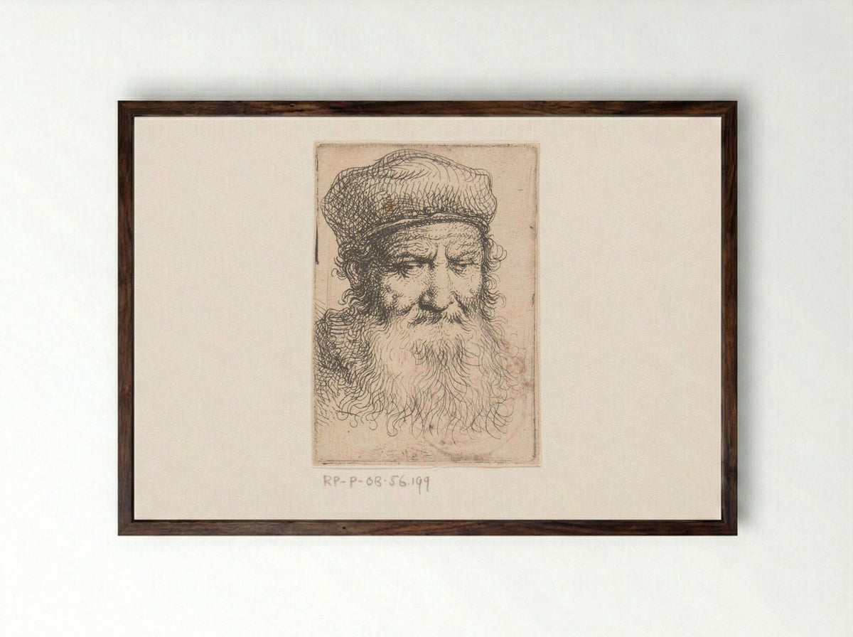 Oude man met baard en muts - Michael Willmann - Framed Print Dark Wood
