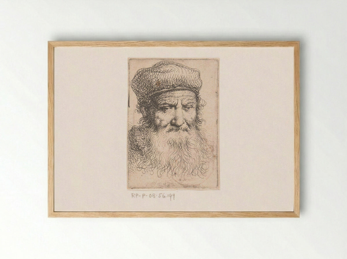 Oude man met baard en muts - Michael Willmann - Framed Print Wood