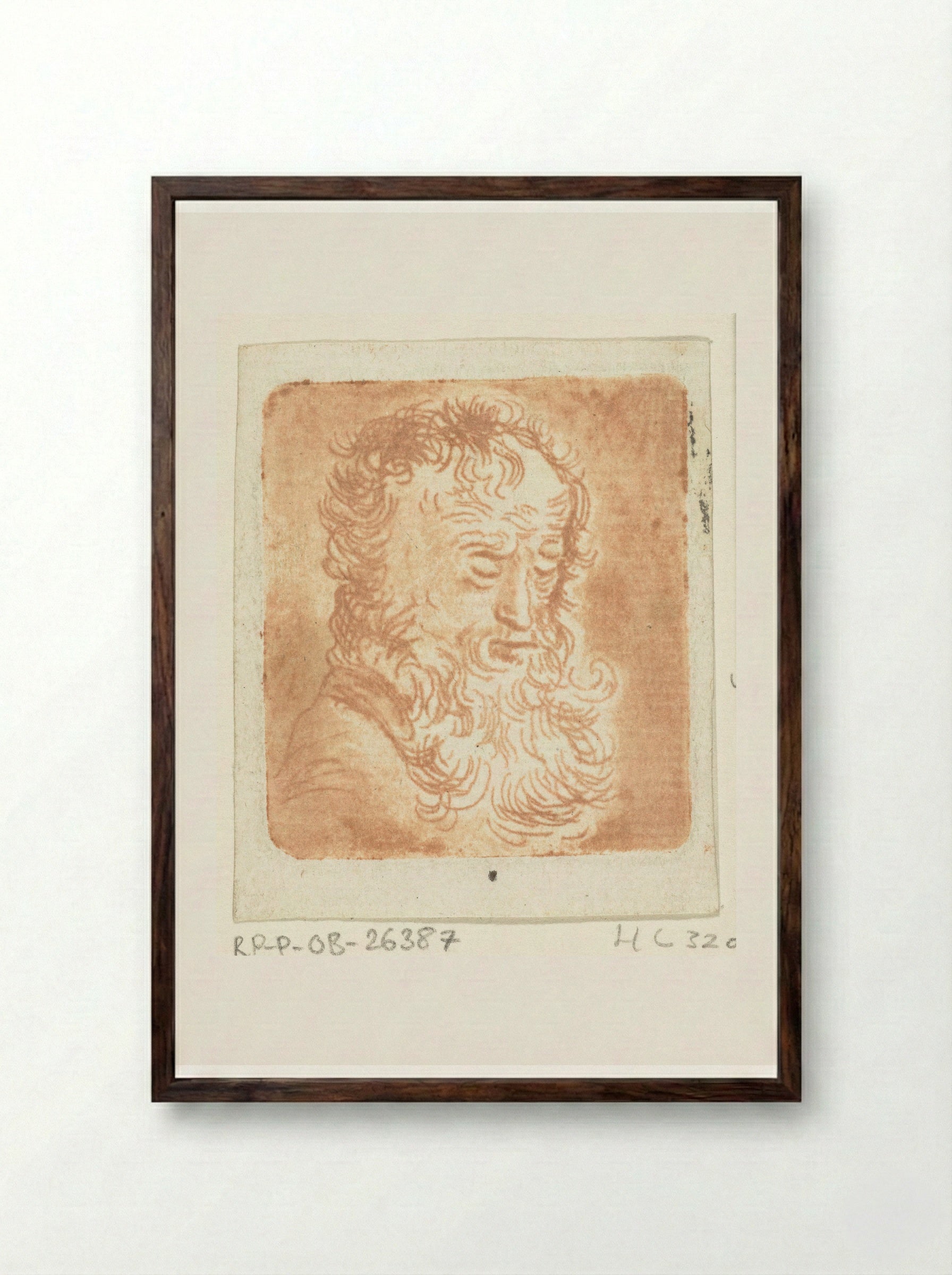 Oude man met baard met de blik naar beneden gericht: driekwart, naar rechts - Ernst Willem Jan Bagelaar - Framed Print Dark Wood