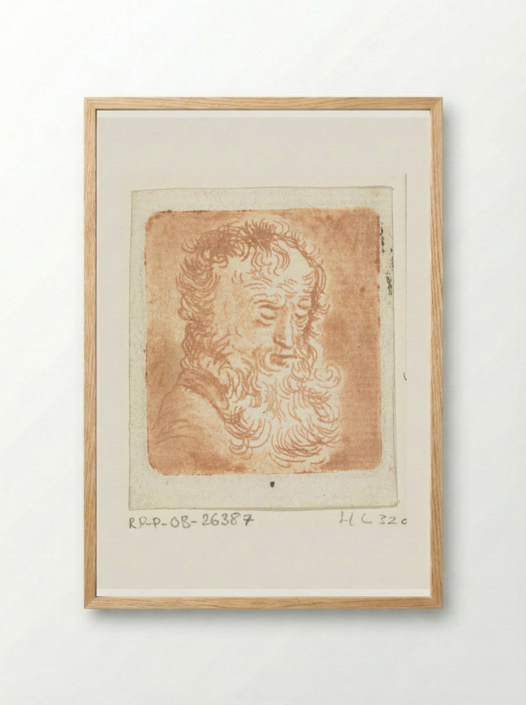 Oude man met baard met de blik naar beneden gericht: driekwart, naar rechts - Ernst Willem Jan Bagelaar - Framed Print Wood