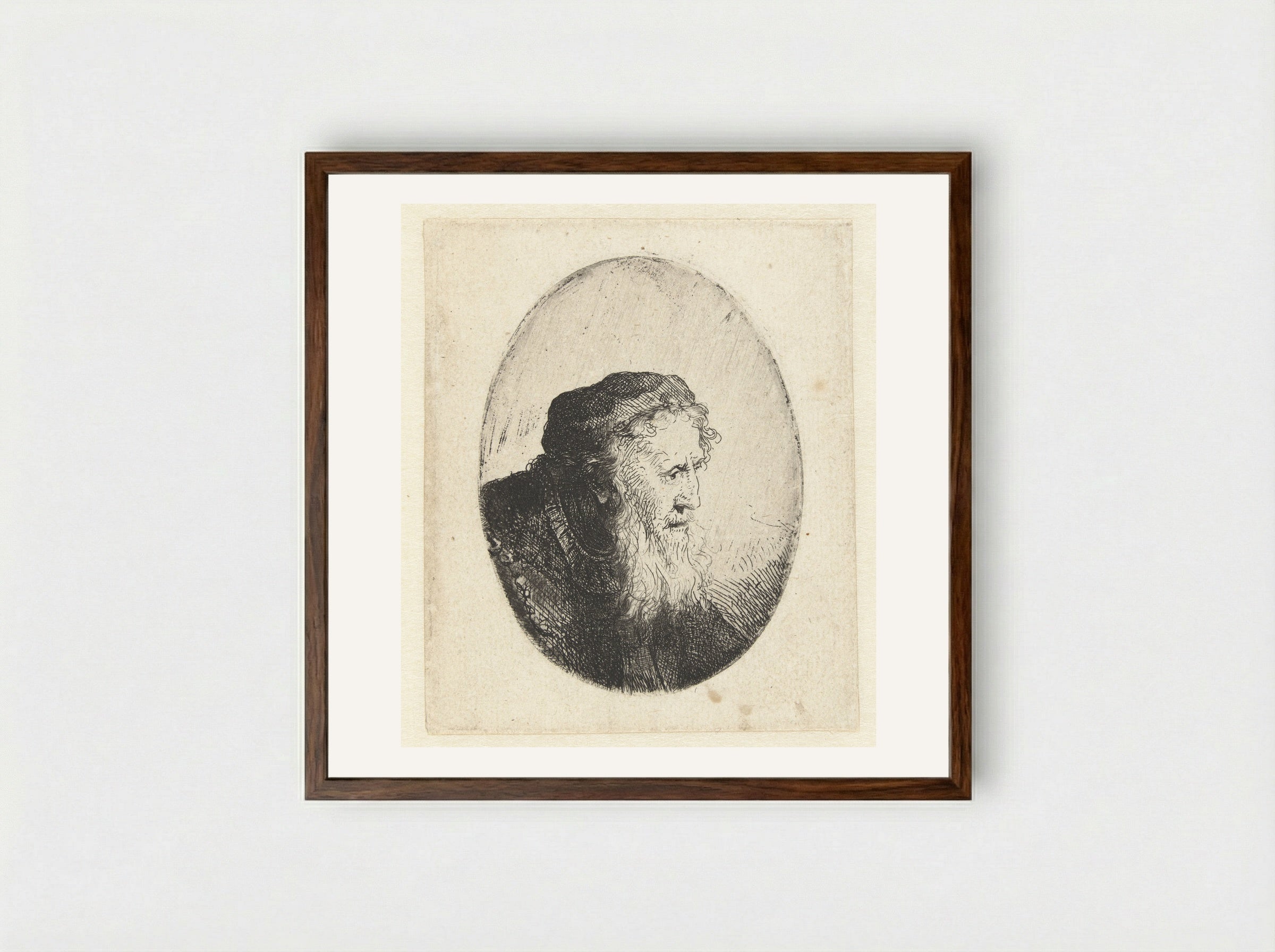 Oude man met baard - Ferdinand Bol - Framed Print Dark Wood
