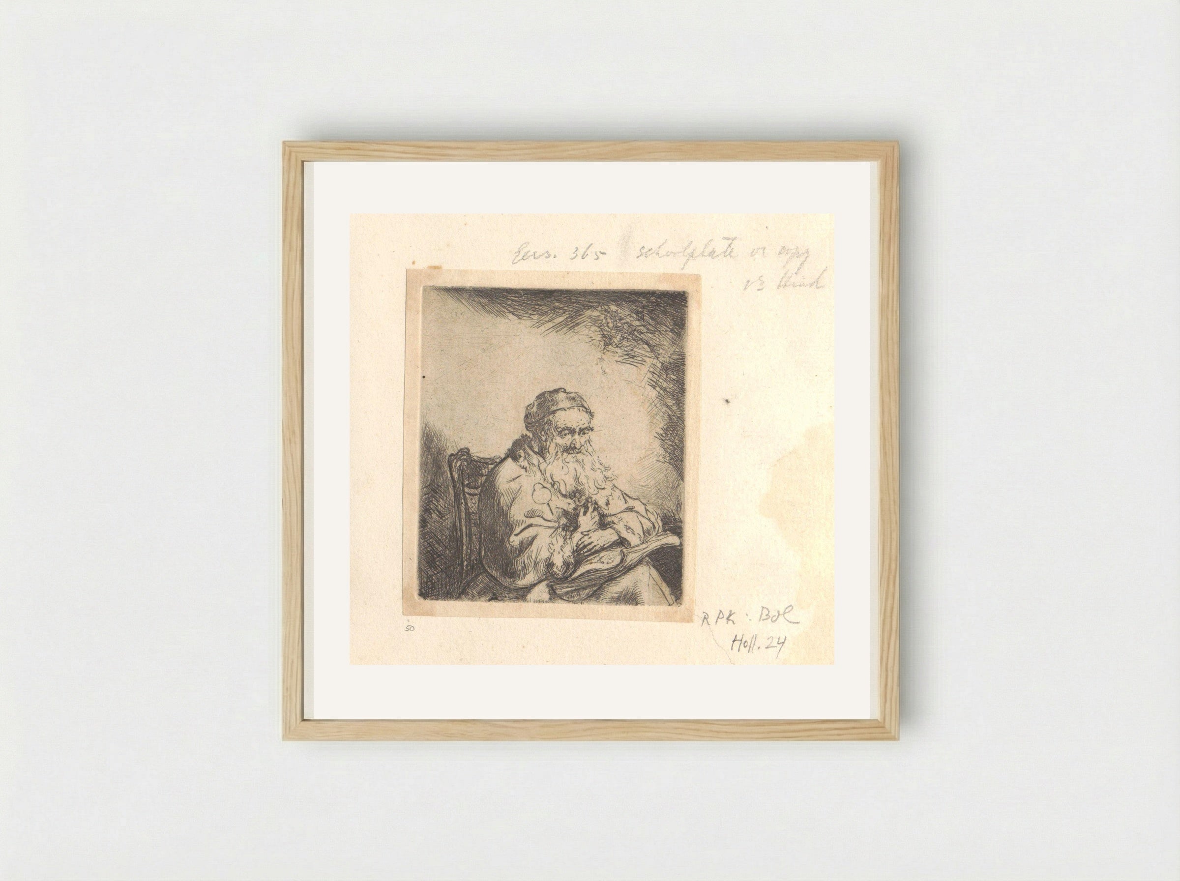 Oude man met een klaverblad op zijn jas - Henry Louis Basan - Framed Print Wood