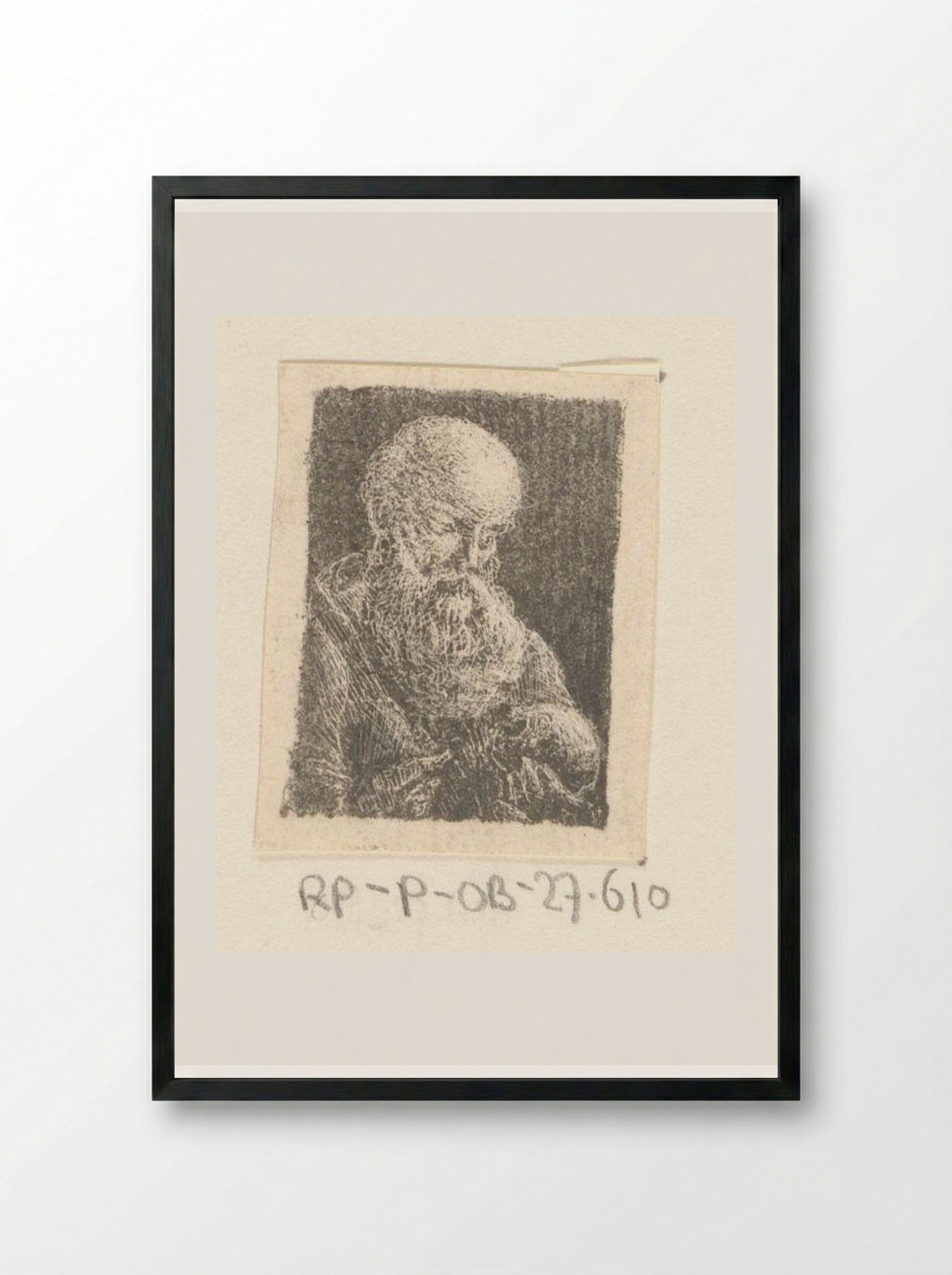 Oude man met schedel (Old Man with a Skull) - Pieter Bartholomeusz. Barbiers - Framed Print Black