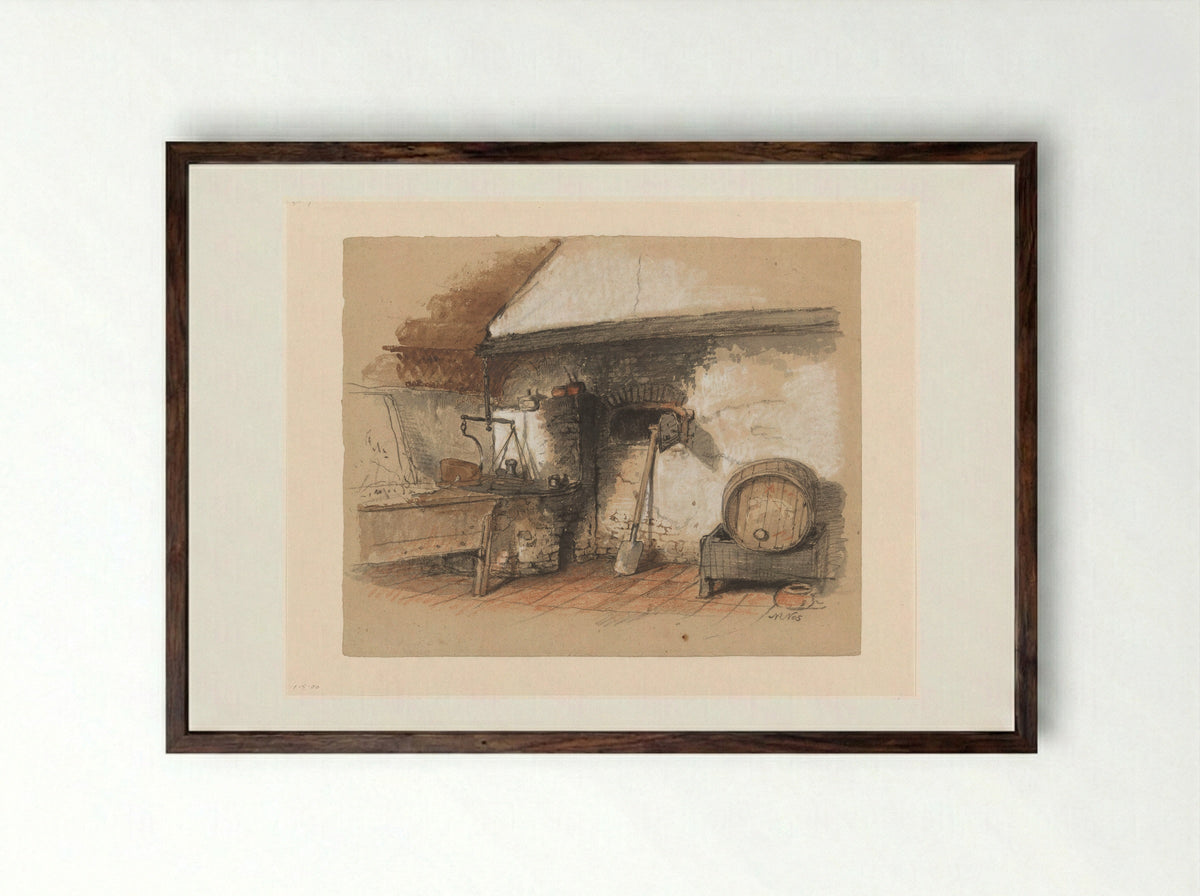 Oude oven in een bakkerij - Maria Vos - Framed Print Dark Wood