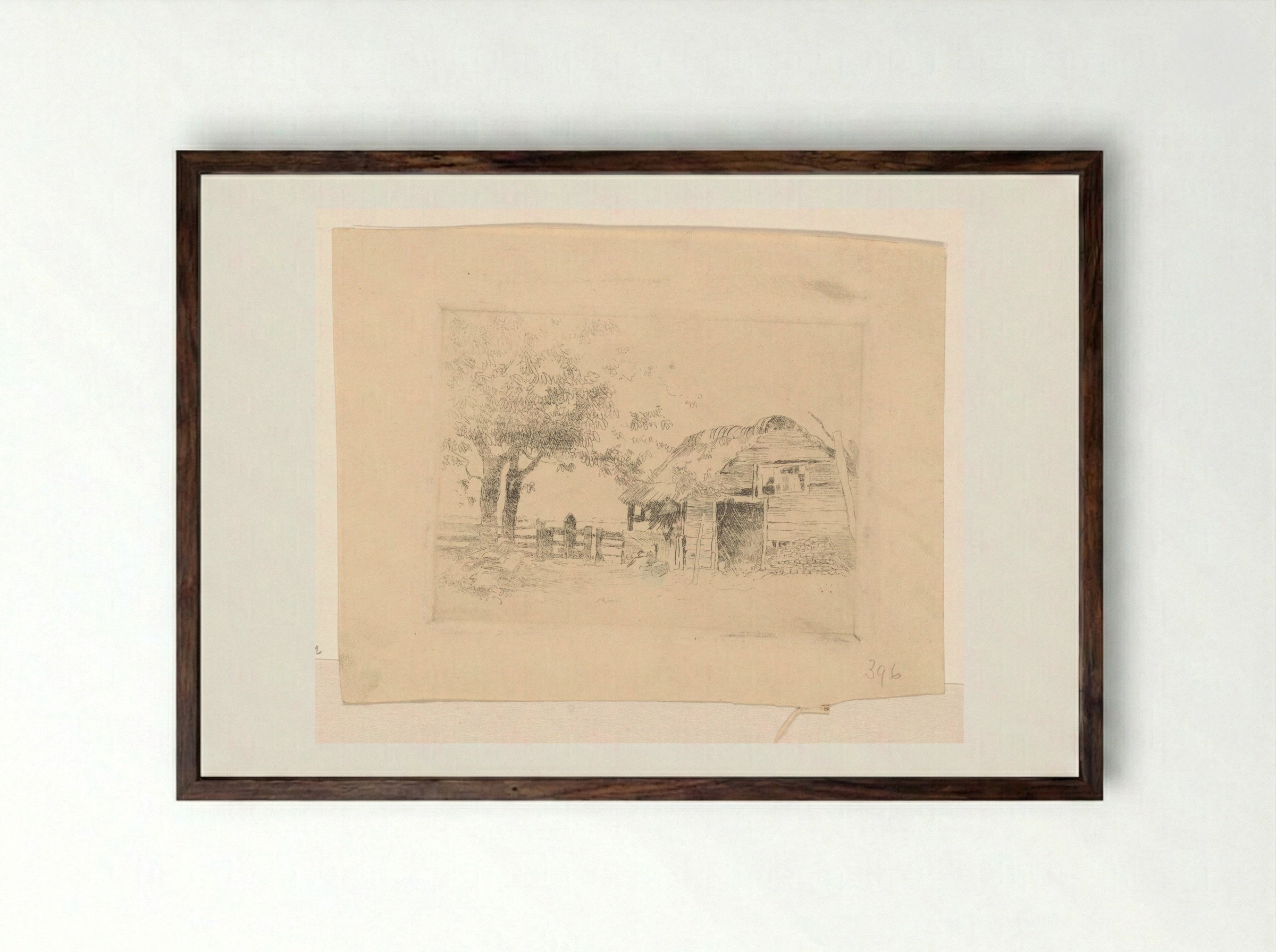 Oude schuur met rieten dak - Cornelis Vreedenburgh - Framed Print Dark Wood