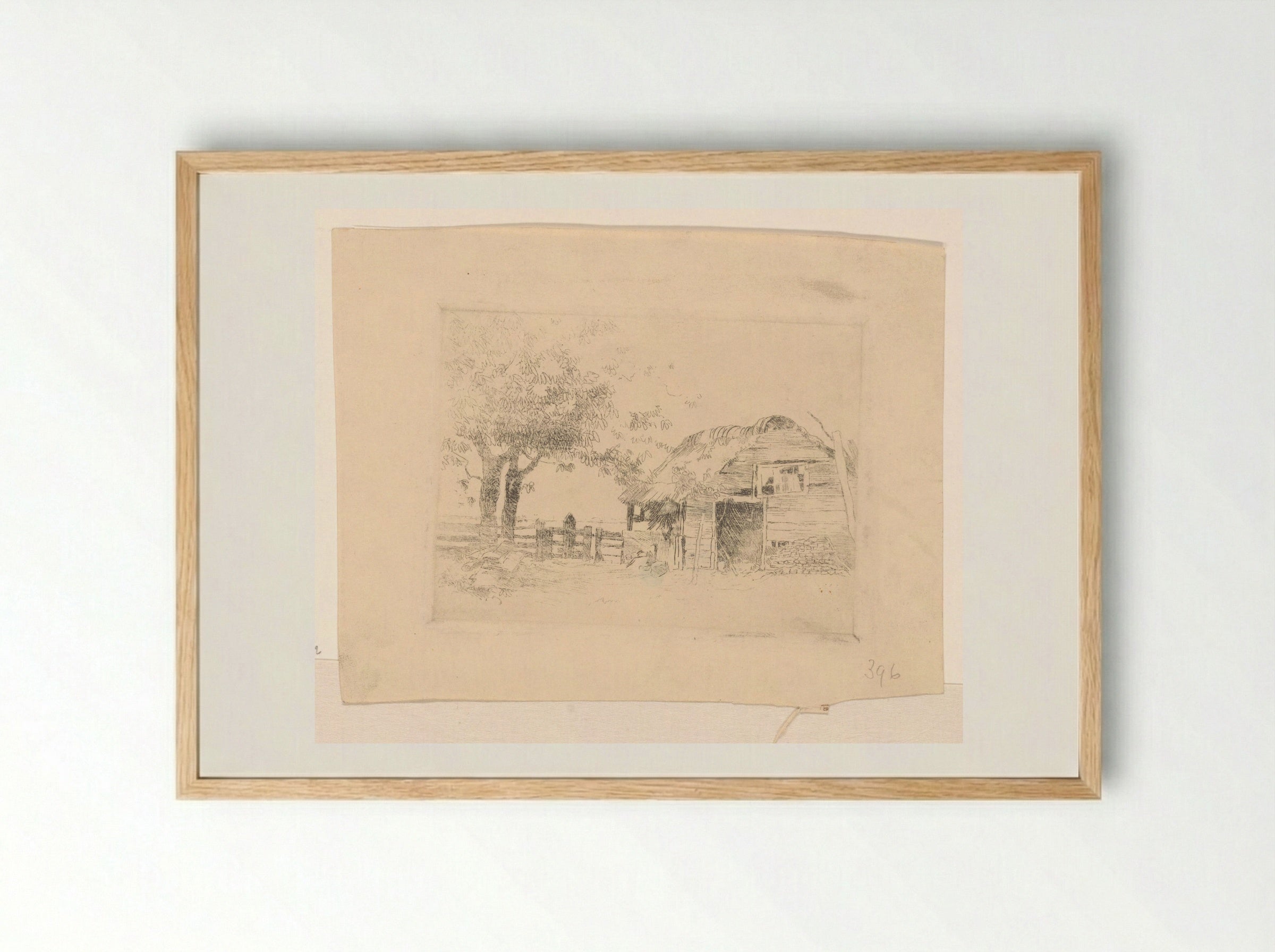 Oude schuur met rieten dak - Cornelis Vreedenburgh - Framed Print Wood