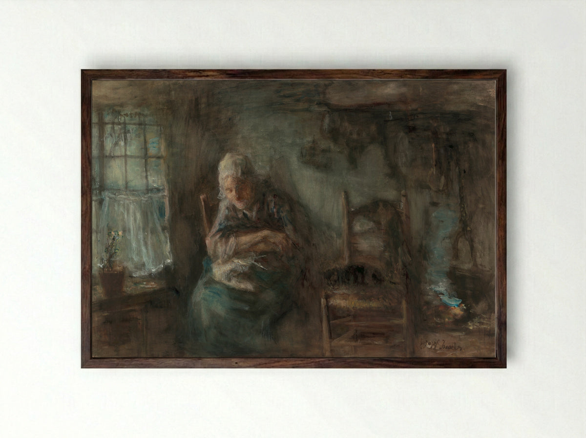 Oude vissersvrouw - Jozef Israëls - Framed Print Dark Wood