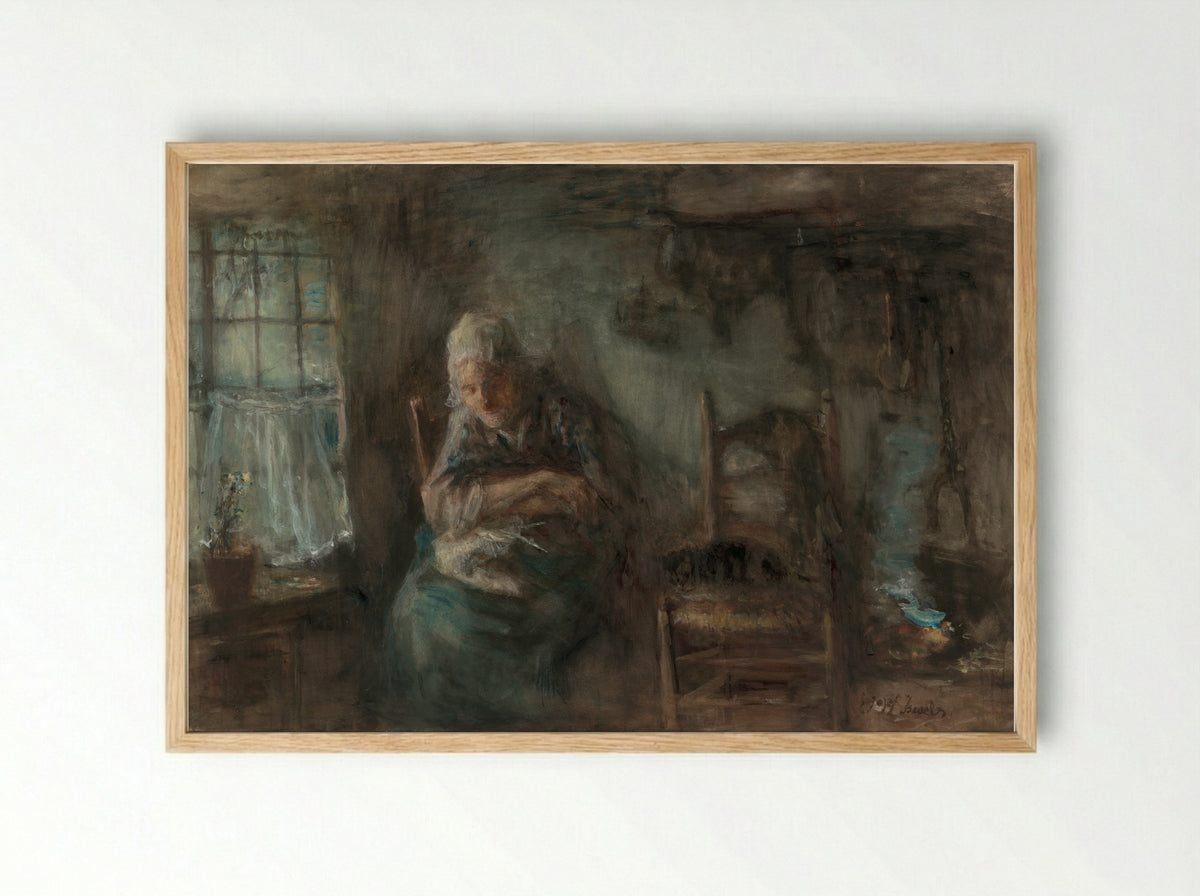 Oude vissersvrouw - Jozef Israëls - Framed Print Wood