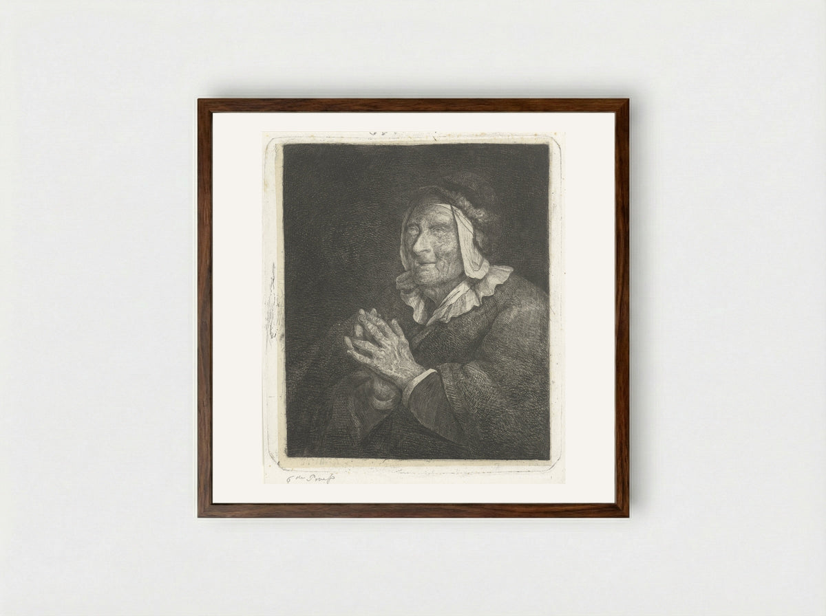 Oude vrouw (Old Woman) - Jacobus Ludovicus Cornet - Framed Print Dark Wood