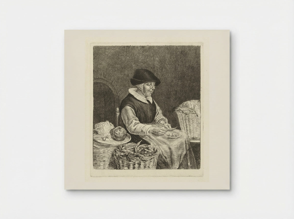 Oude vrouw bij het boontjes doppen - Louis Bernard Coclers - Poster