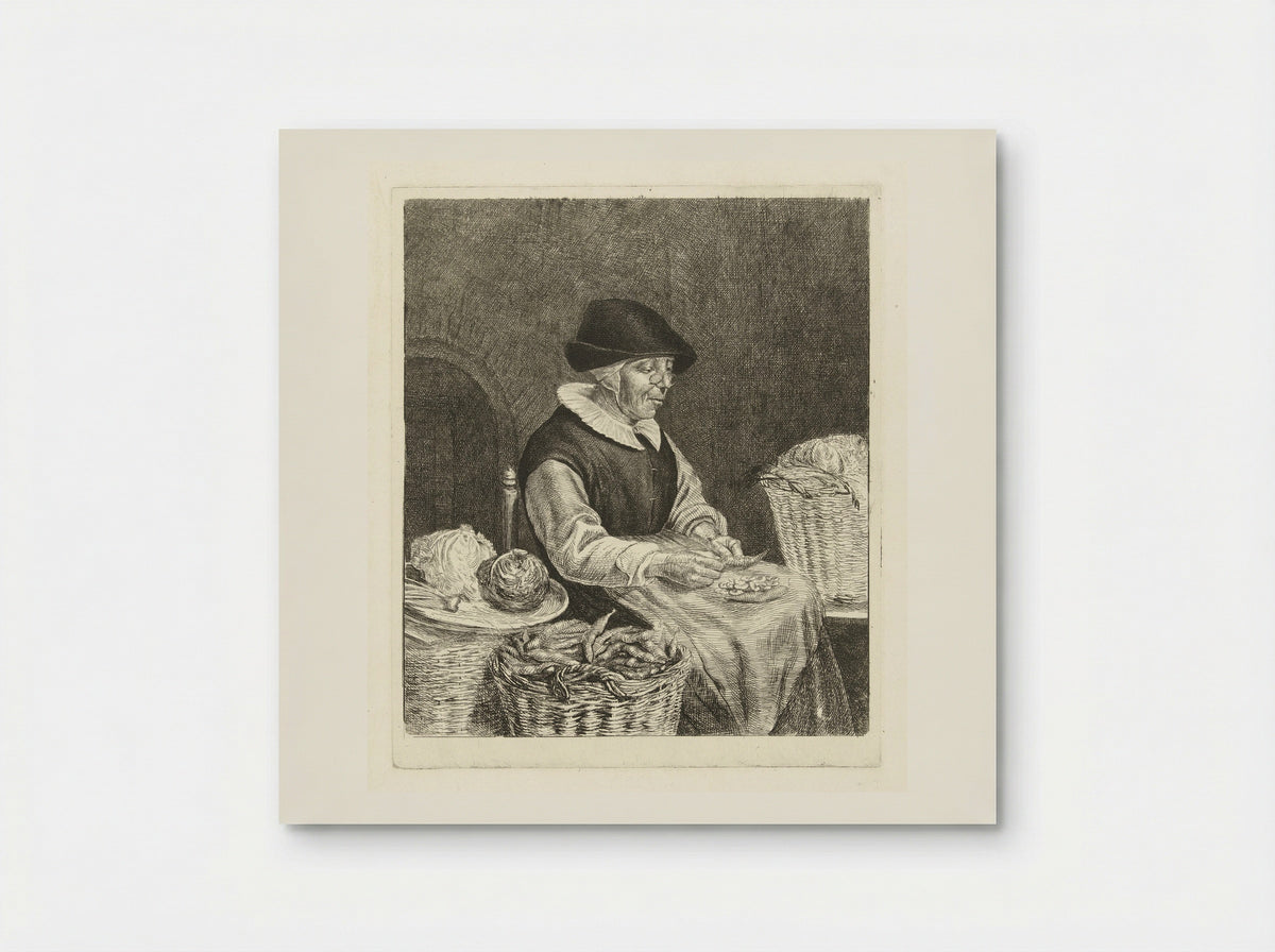 Oude vrouw bij het boontjes doppen - Louis Bernard Coclers - Poster