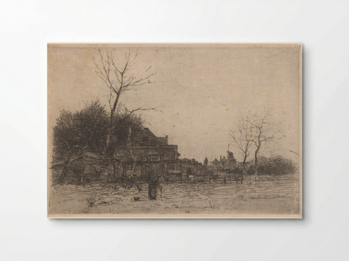Oude vrouw in een veld bij een boerderij - Philip Zilcken - Poster