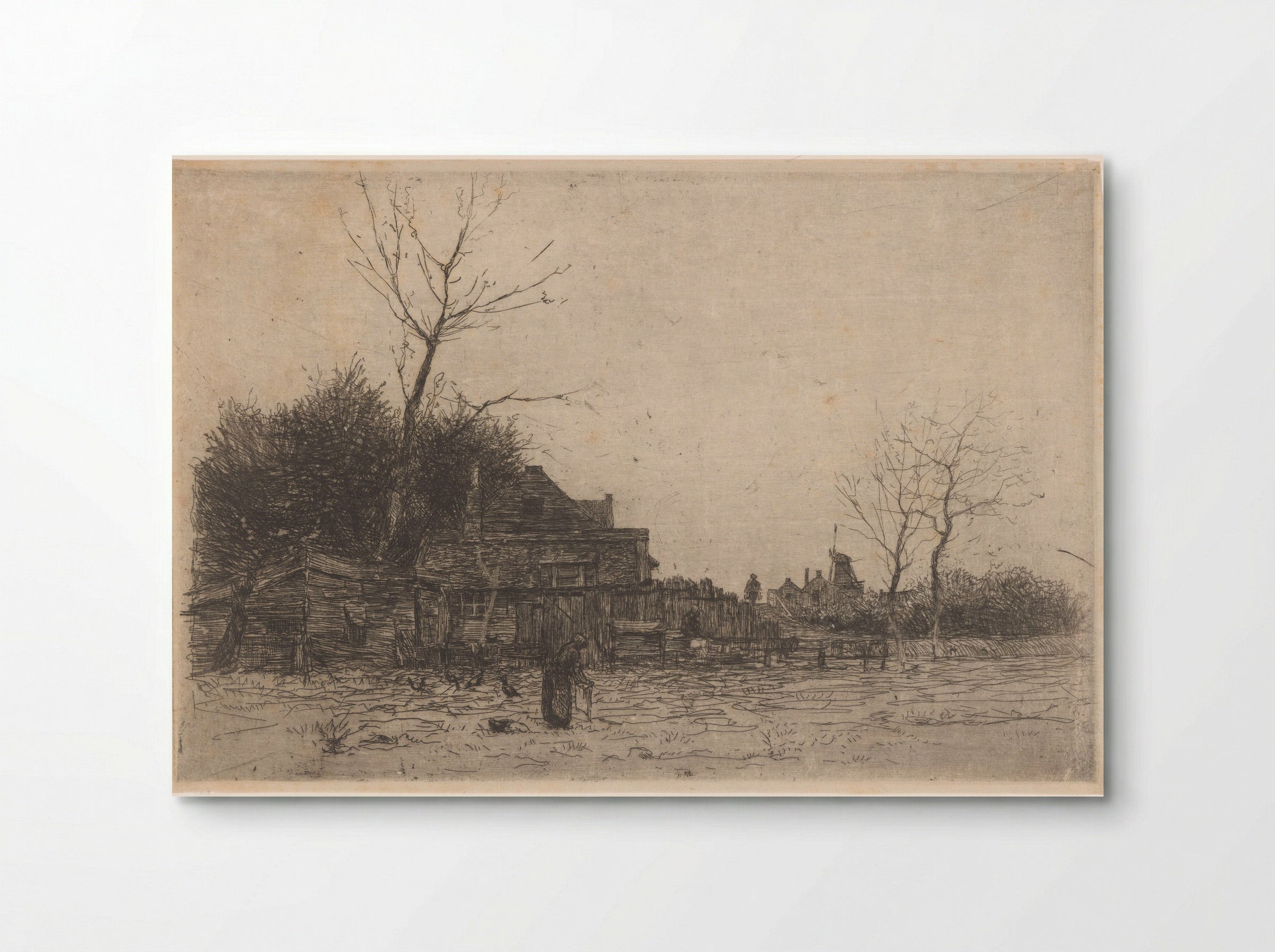 Oude vrouw in een veld bij een boerderij - Philip Zilcken - Poster