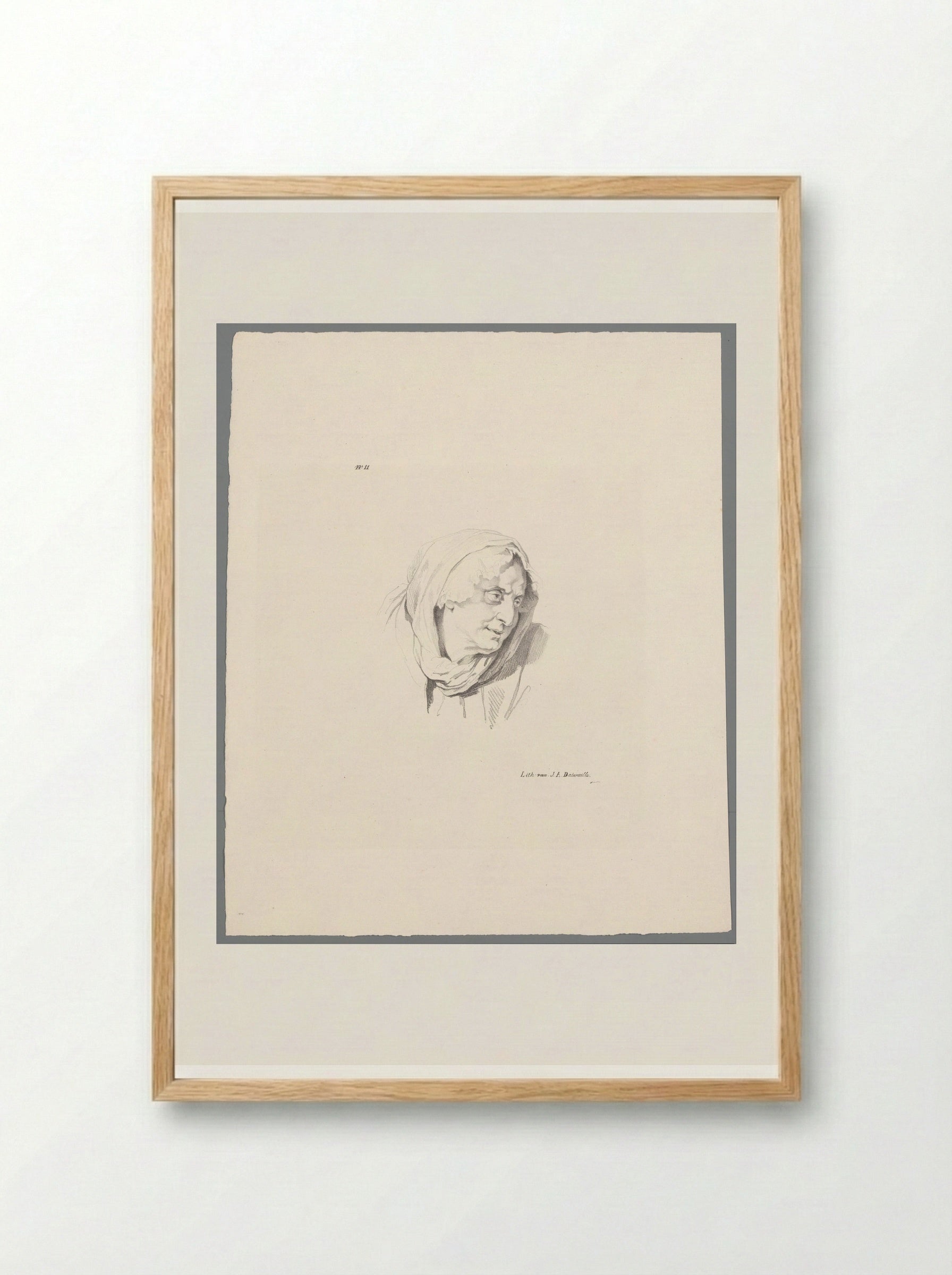 Oude vrouw met hoofddoek (Old Woman with Headscarf) - Jean Augustin Daiwaille - Framed Print Wood