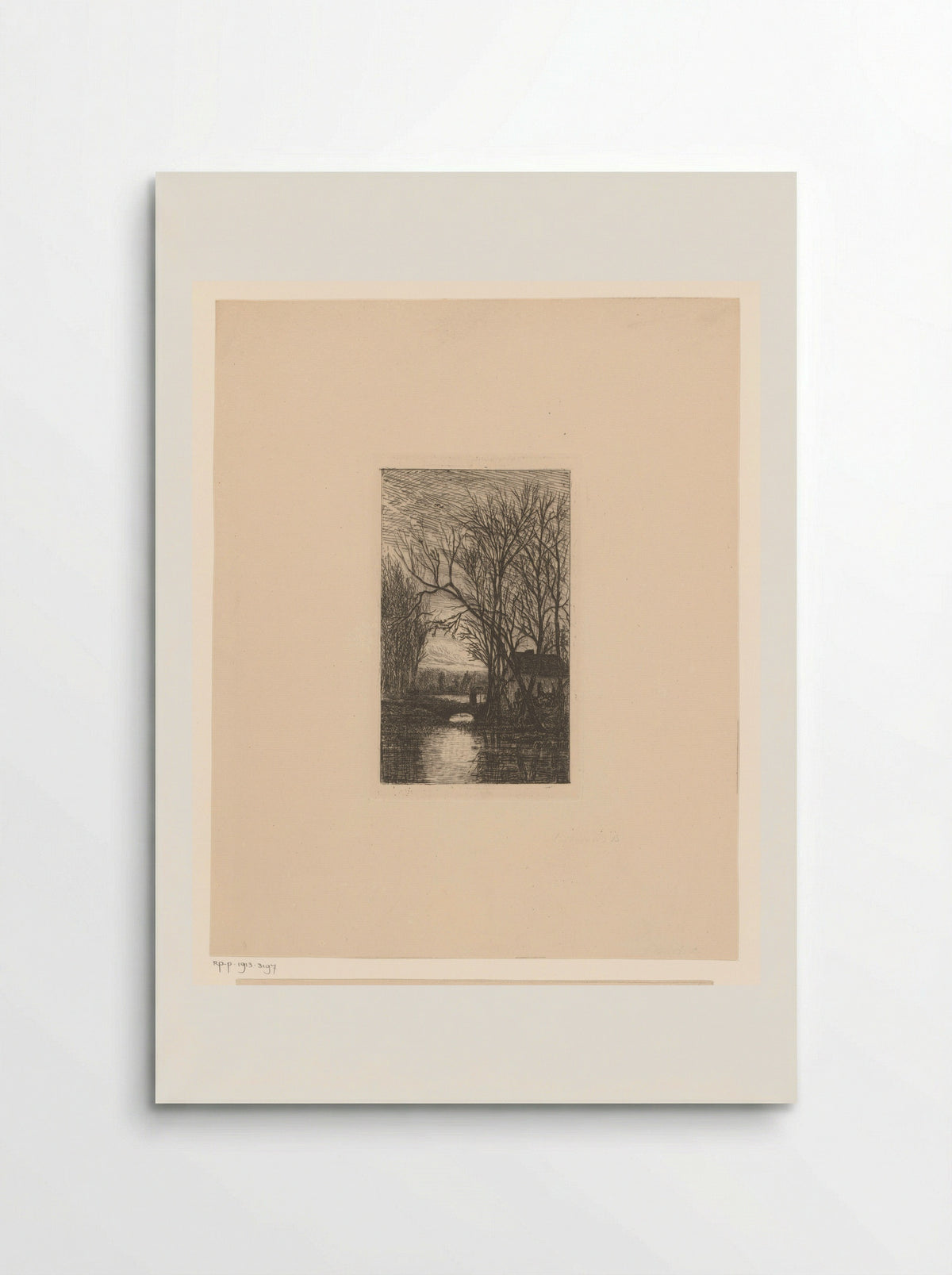 Oude vrouw met wandelstok op een kleine stenen brug - Félix Callewaert (père) - Poster