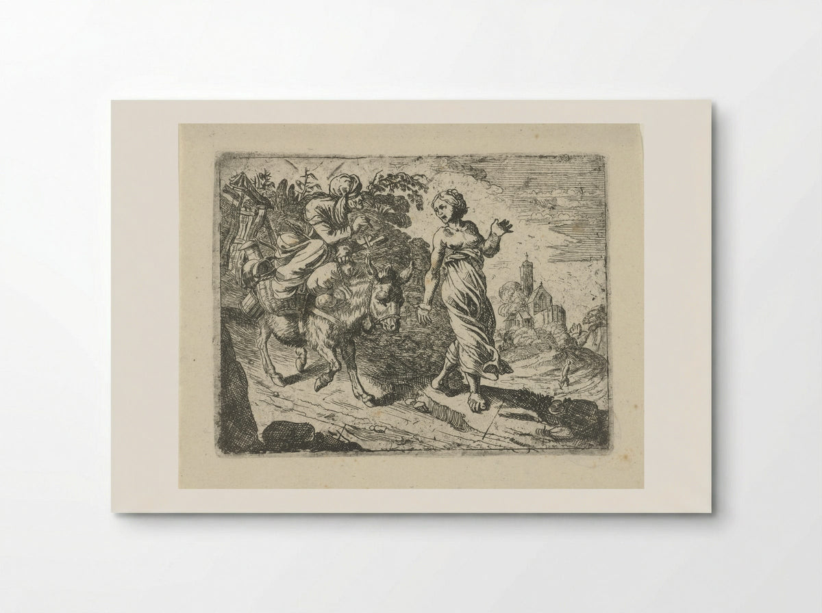 Oude vrouw op een ezel, geleid door een jonge vrouw - Roeland van Laer - Poster