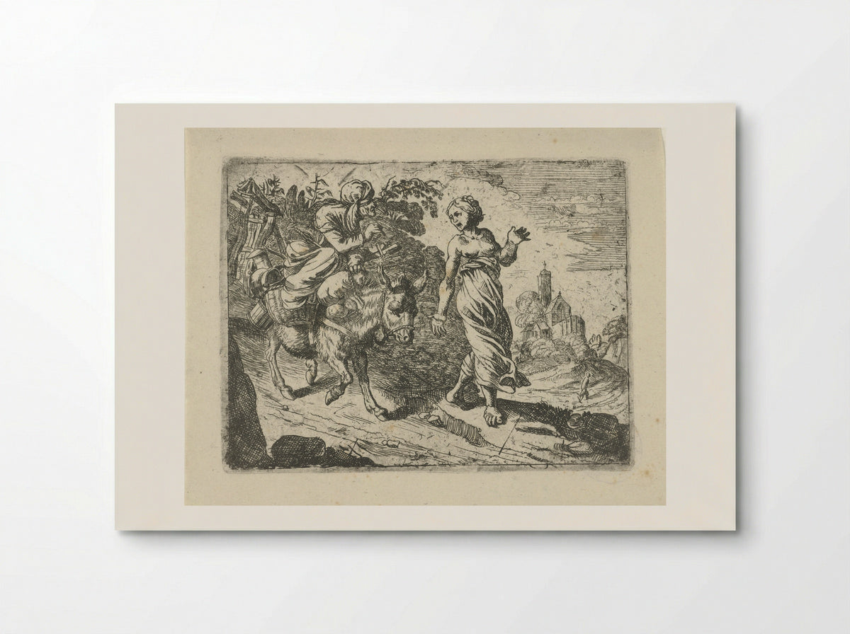 Oude vrouw op een ezel, geleid door een jonge vrouw - Roeland van Laer - Poster