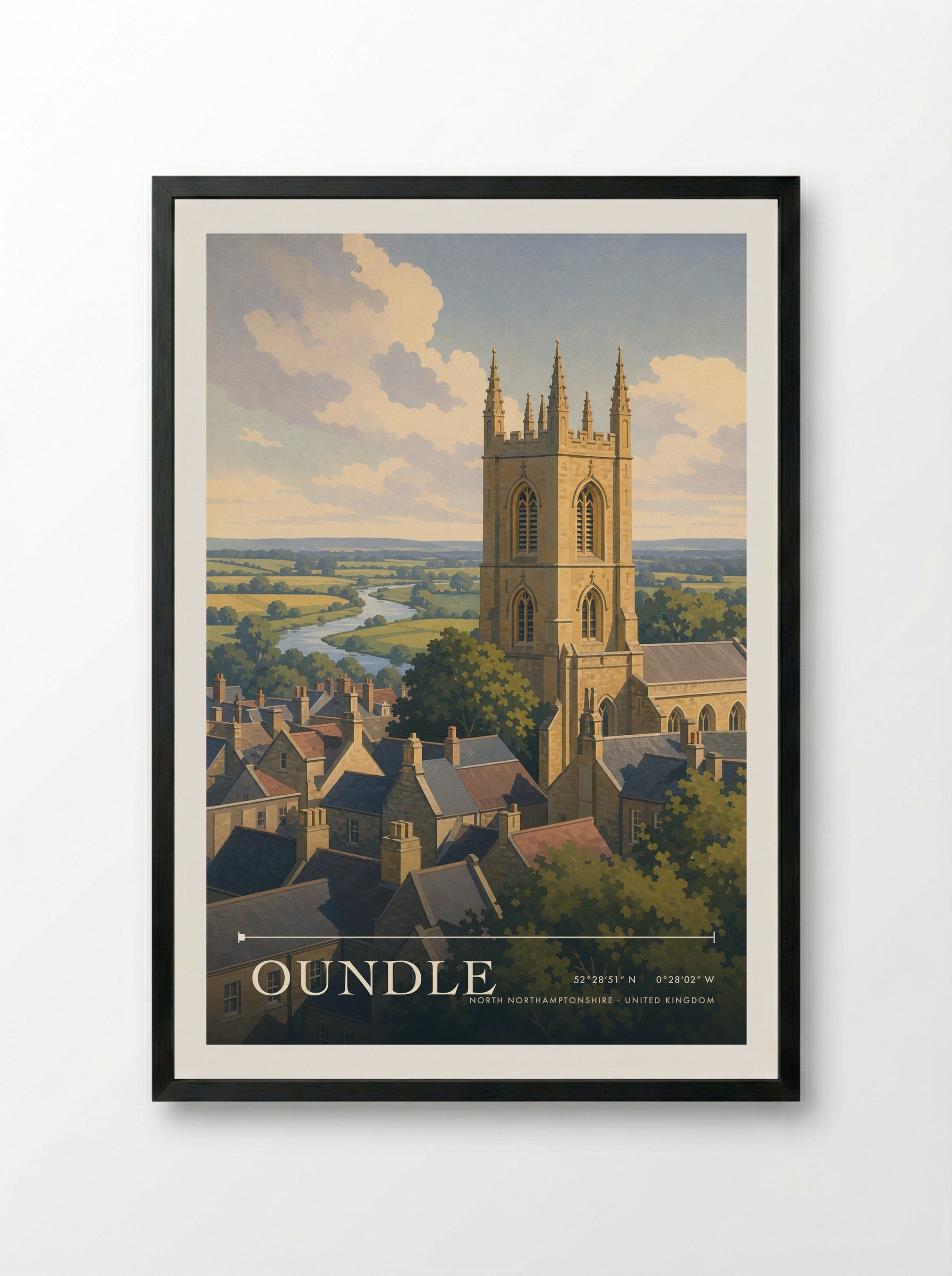 Oundle North Northamptonshire United Kingdom Travel Poster - Framed Print Black