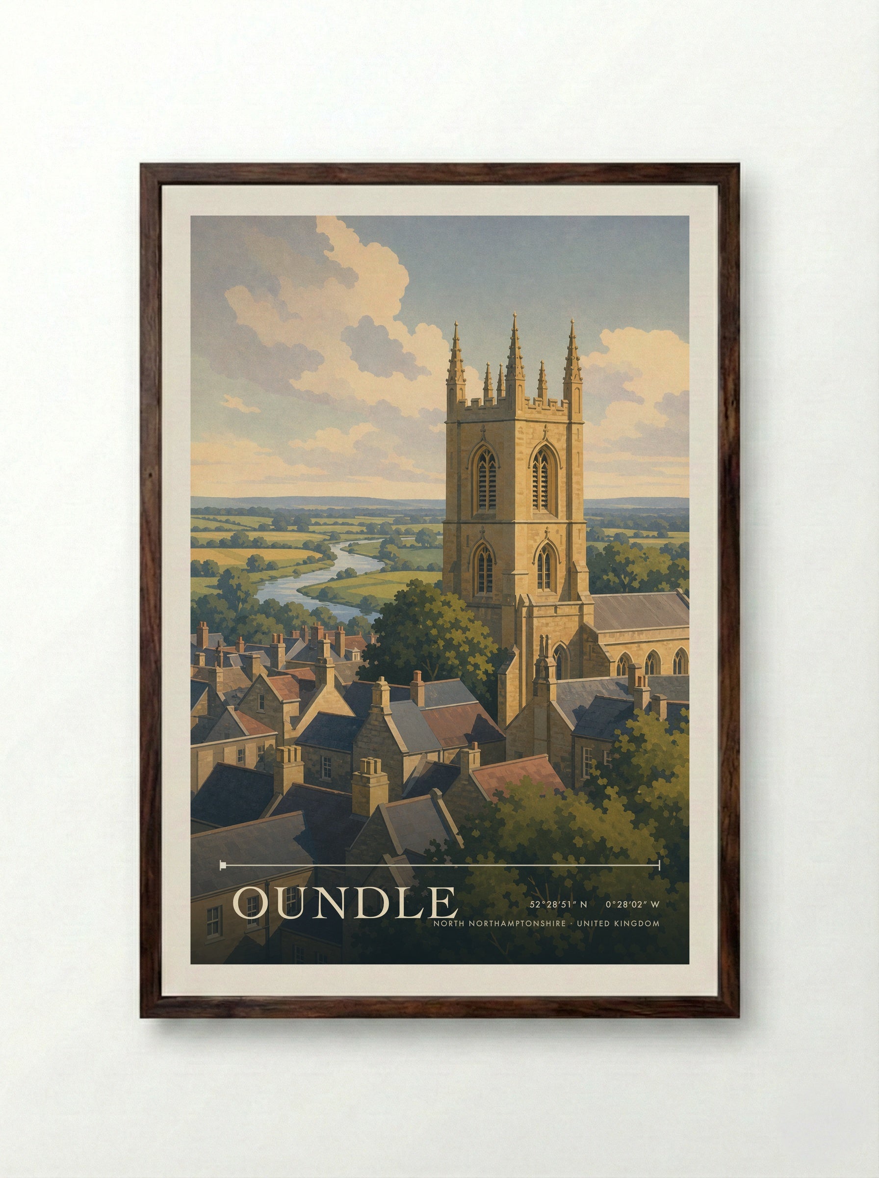 Oundle North Northamptonshire United Kingdom Travel Poster - Framed Print Dark Wood