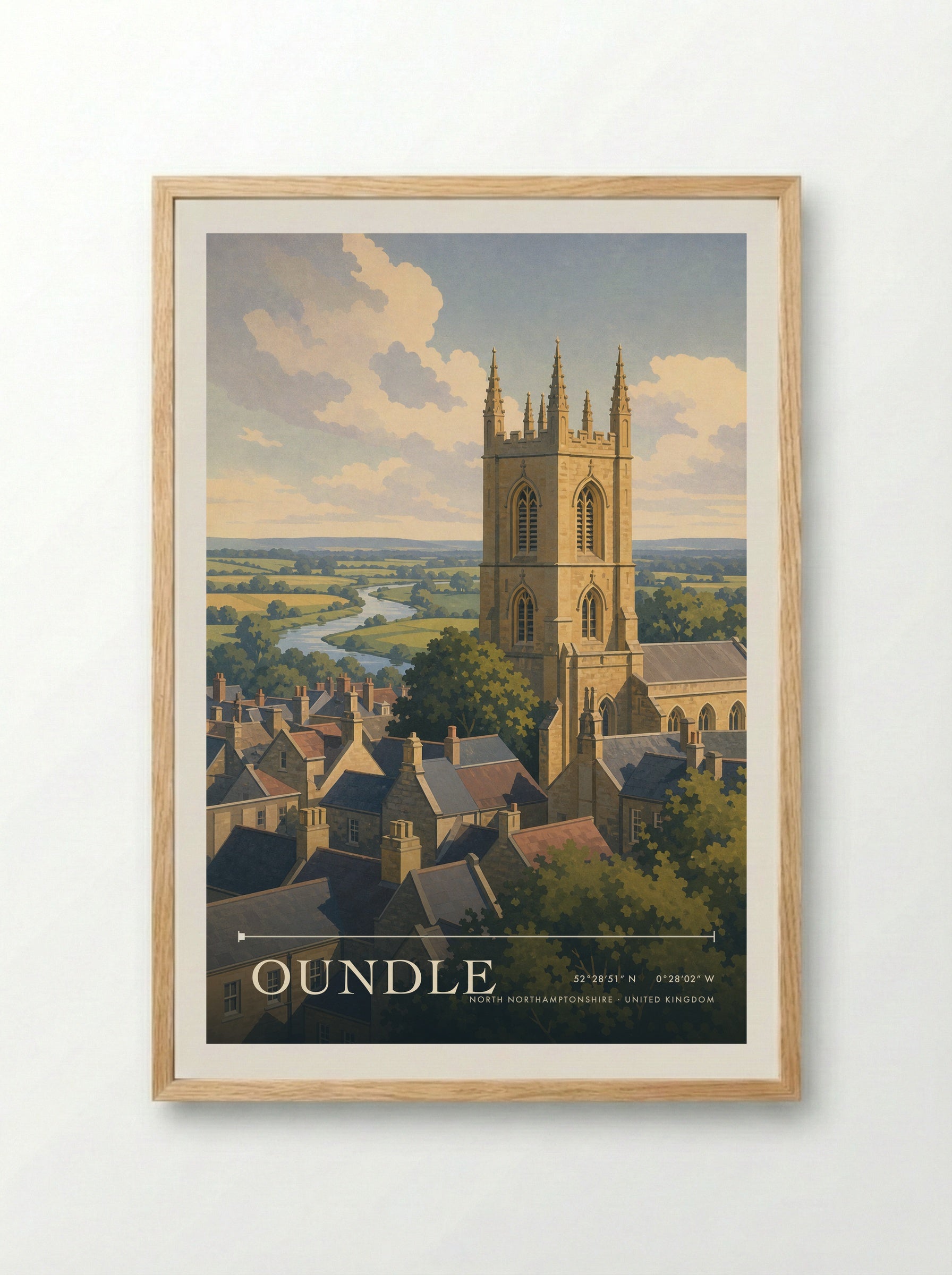 Oundle North Northamptonshire United Kingdom Travel Poster - Framed Print Wood