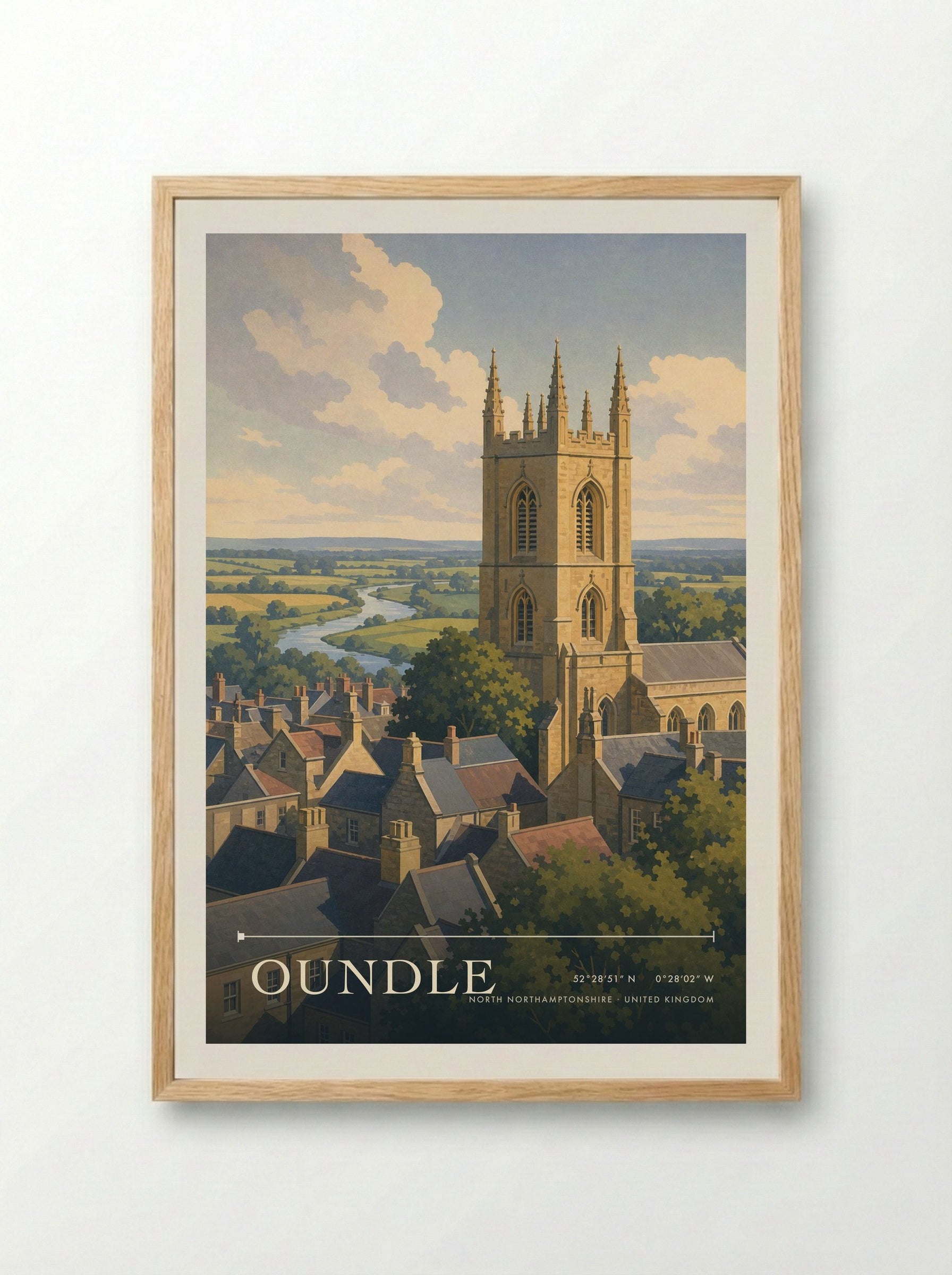 Oundle North Northamptonshire United Kingdom Travel Poster - Framed Print Wood