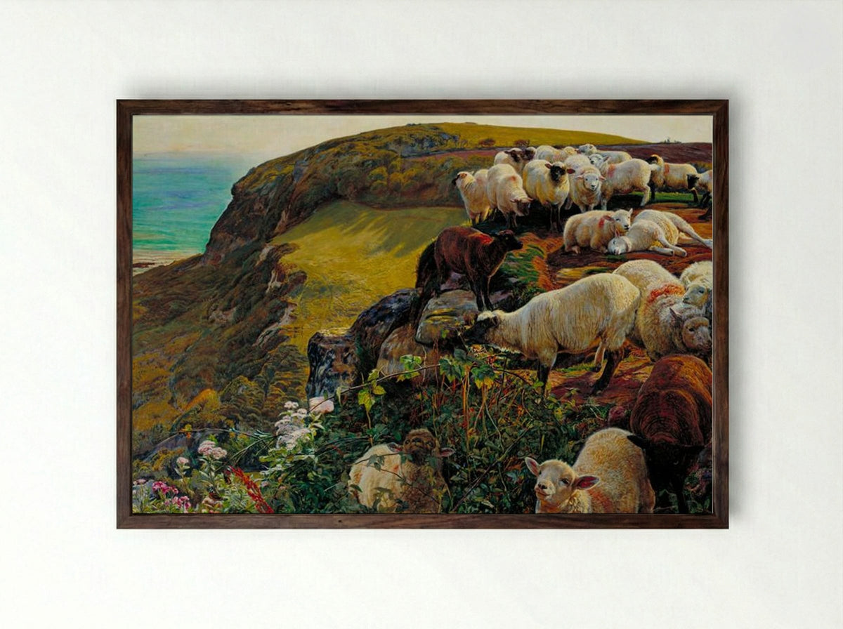 Our English Coasts, 1852 (Strayed Sheep) - William Holman Hunt - Framed Print Dark Wood