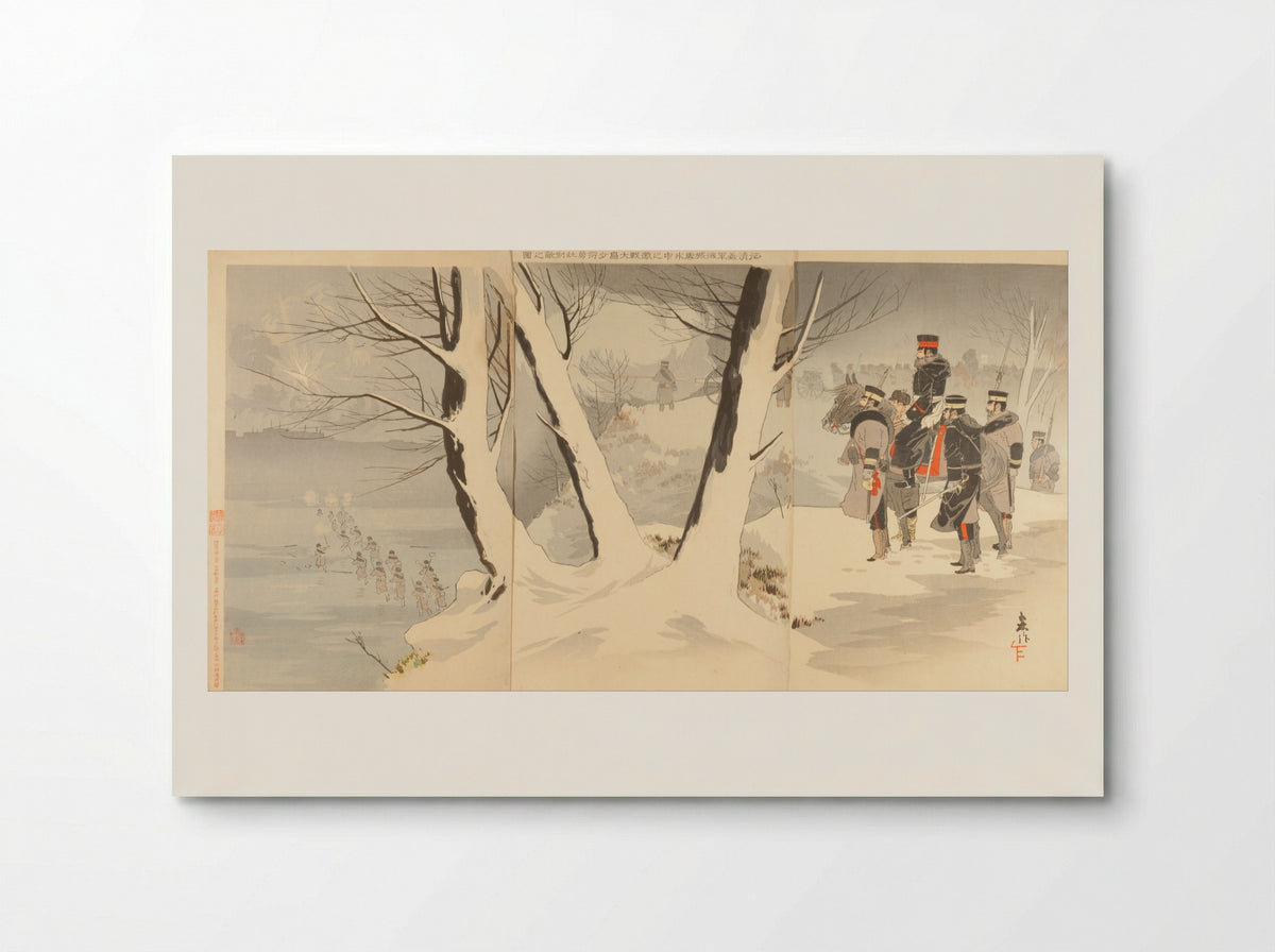 Our Officers Scouting the Enemy Camp in a Snow Storm - Taguchi Beisaku - Poster