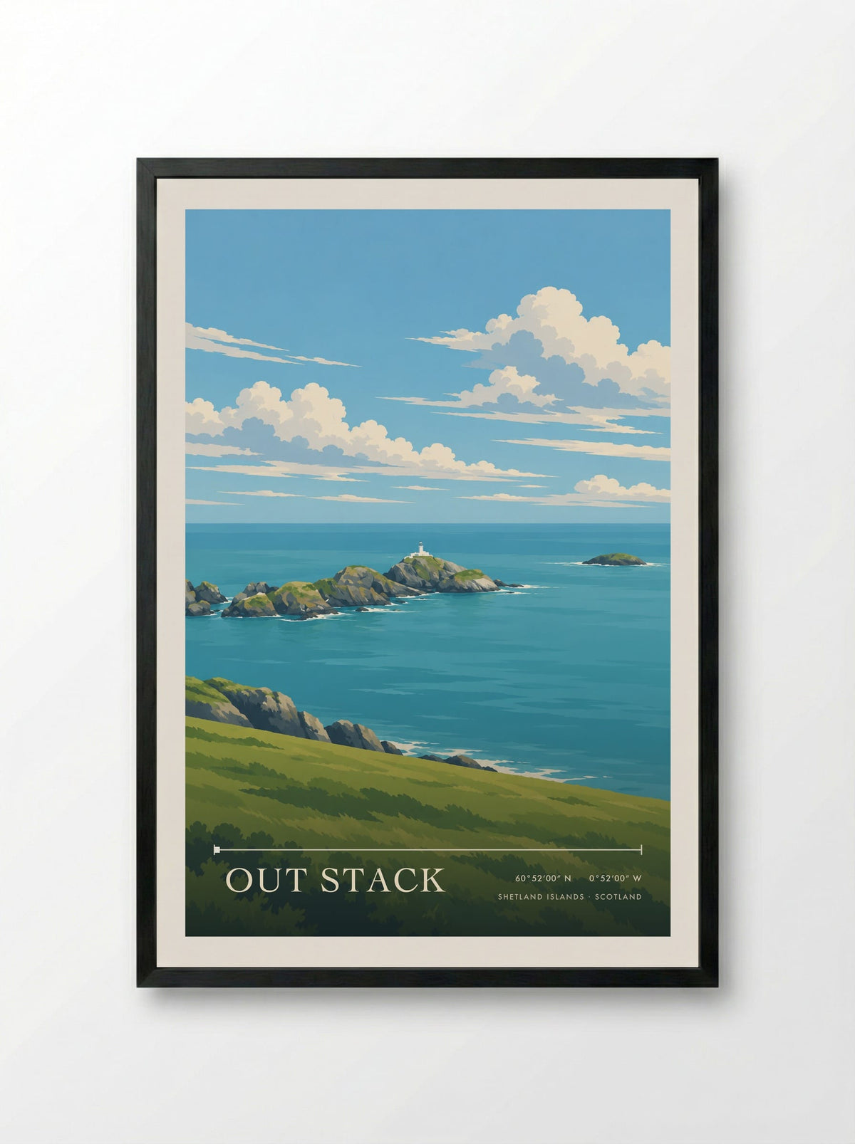 Out Stack, Shetland Islands | Travel Poster - Framed Print Black