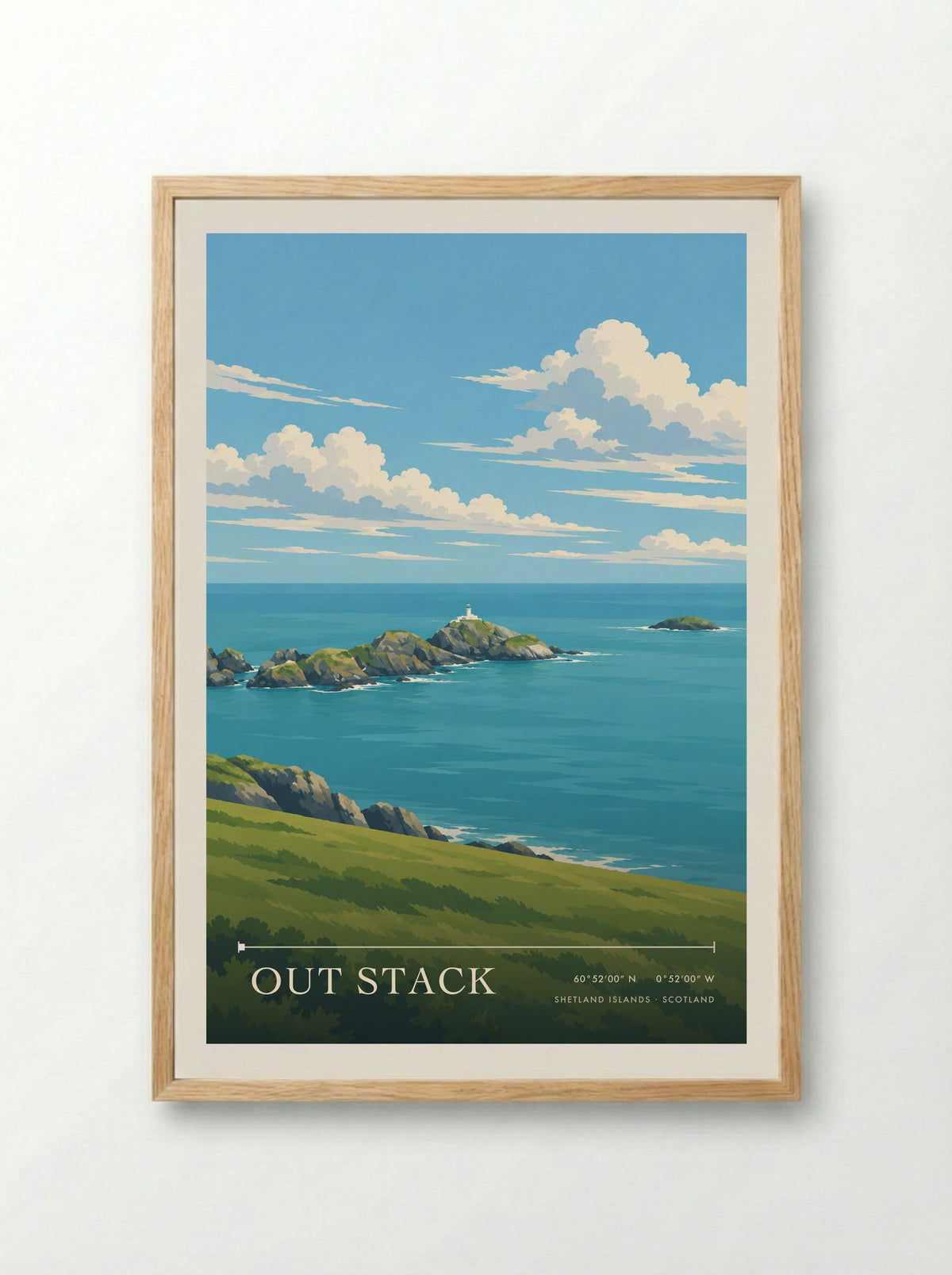 Out Stack, Shetland Islands | Travel Poster - Framed Print Wood