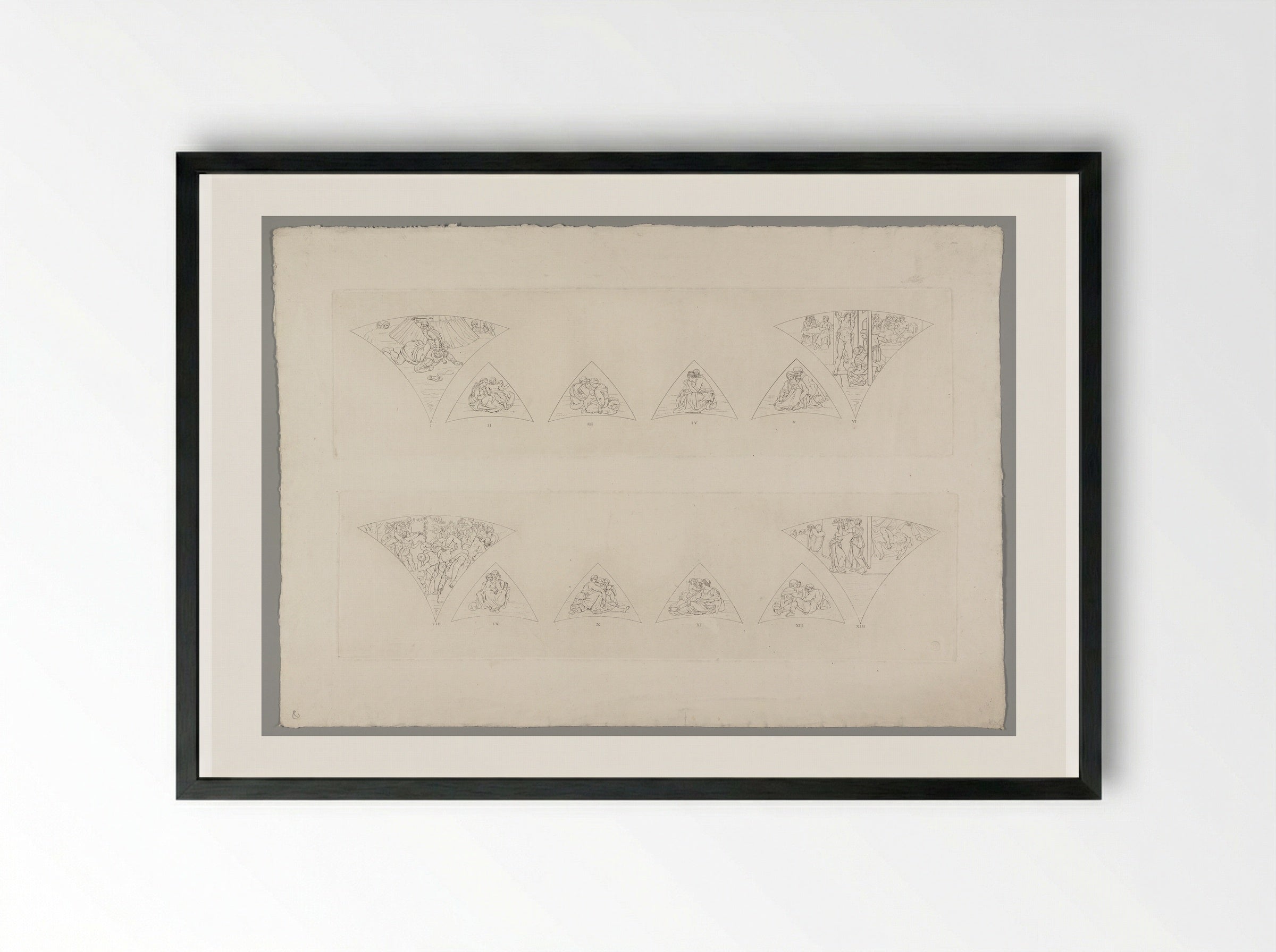 Outline of Twelve of the Frescoes Wanting in No. I - Domenico Cunego - Framed Print Black