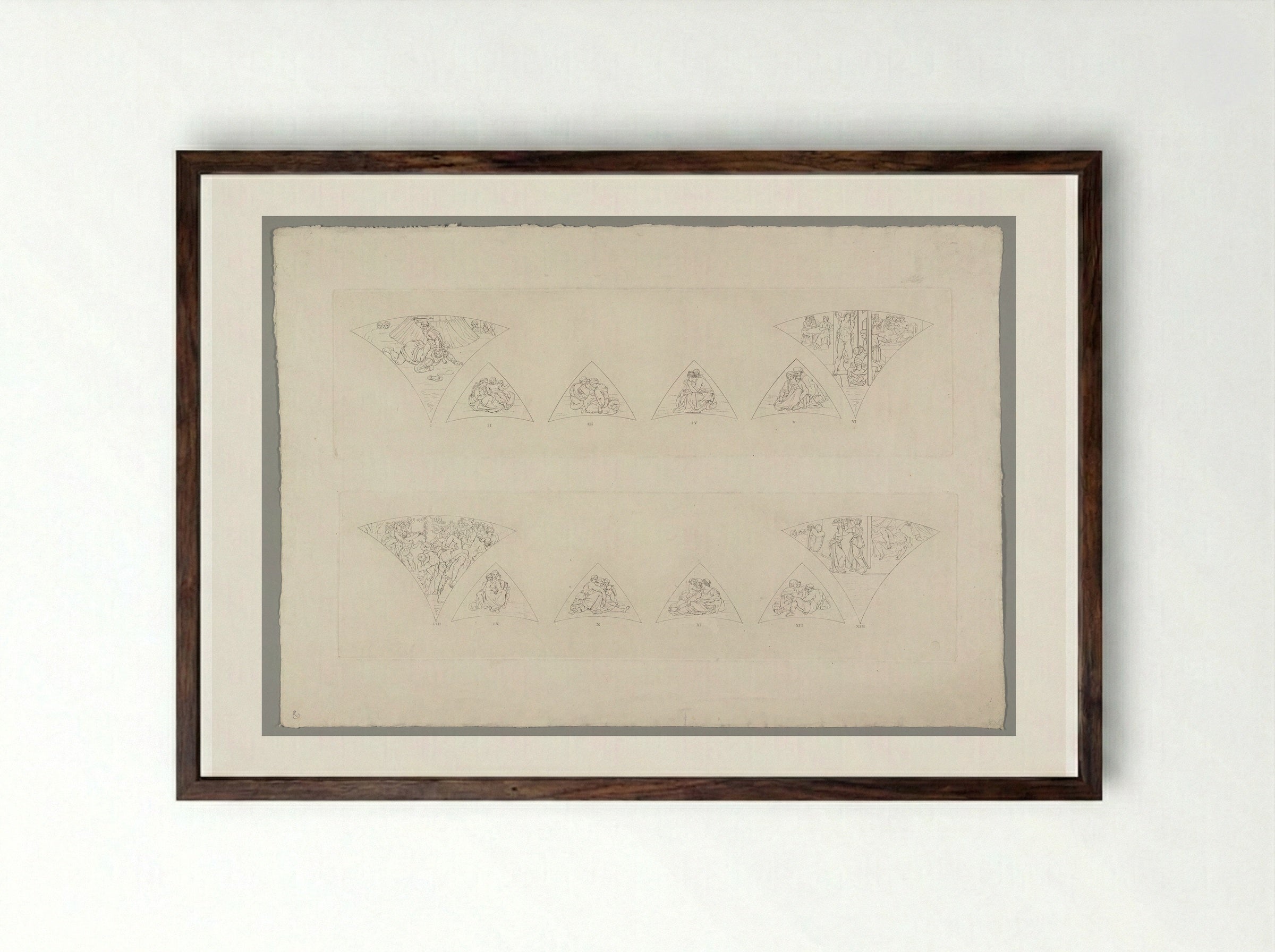 Outline of Twelve of the Frescoes Wanting in No. I - Domenico Cunego - Framed Print Dark Wood