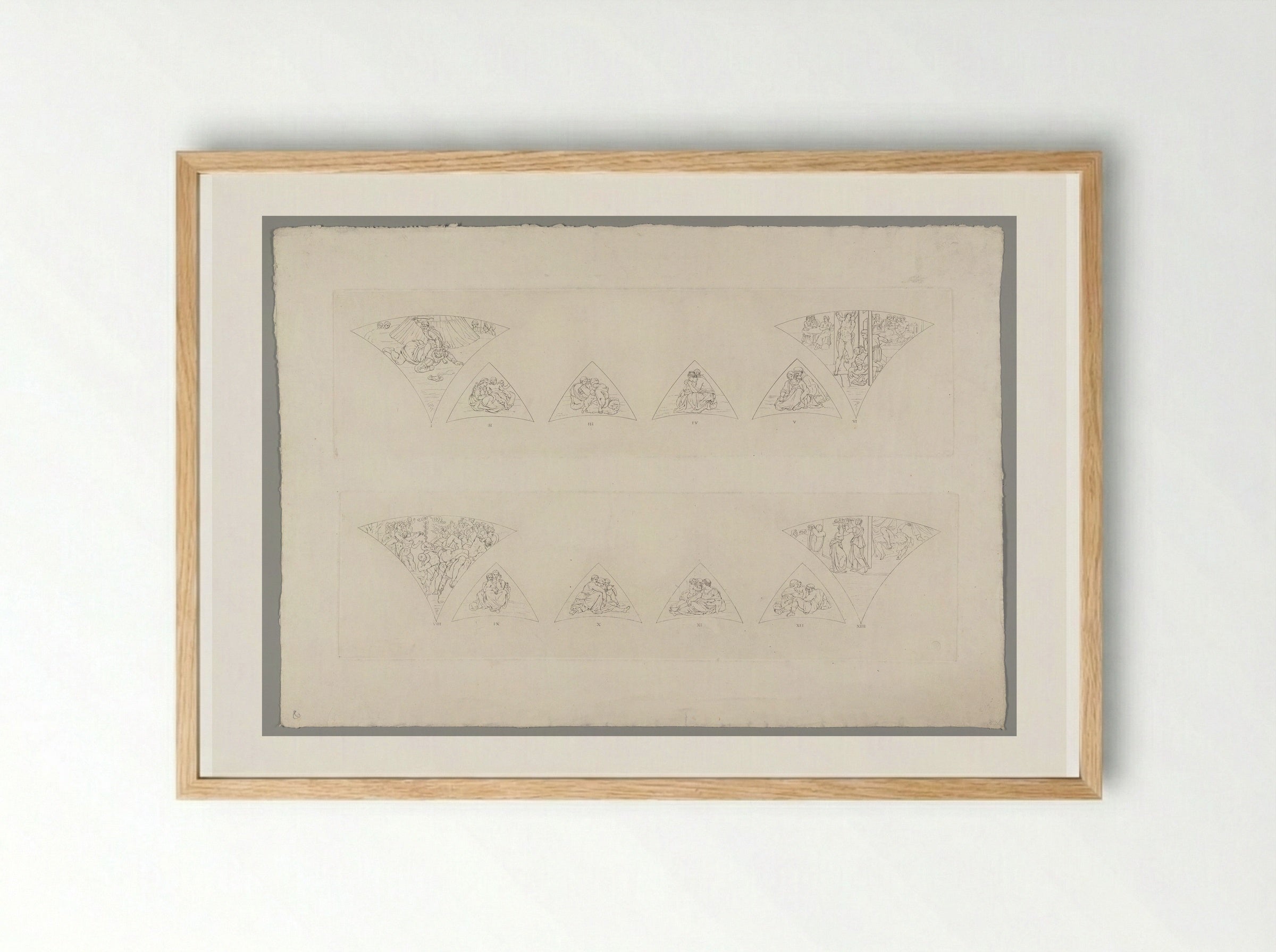 Outline of Twelve of the Frescoes Wanting in No. I - Domenico Cunego - Framed Print Wood